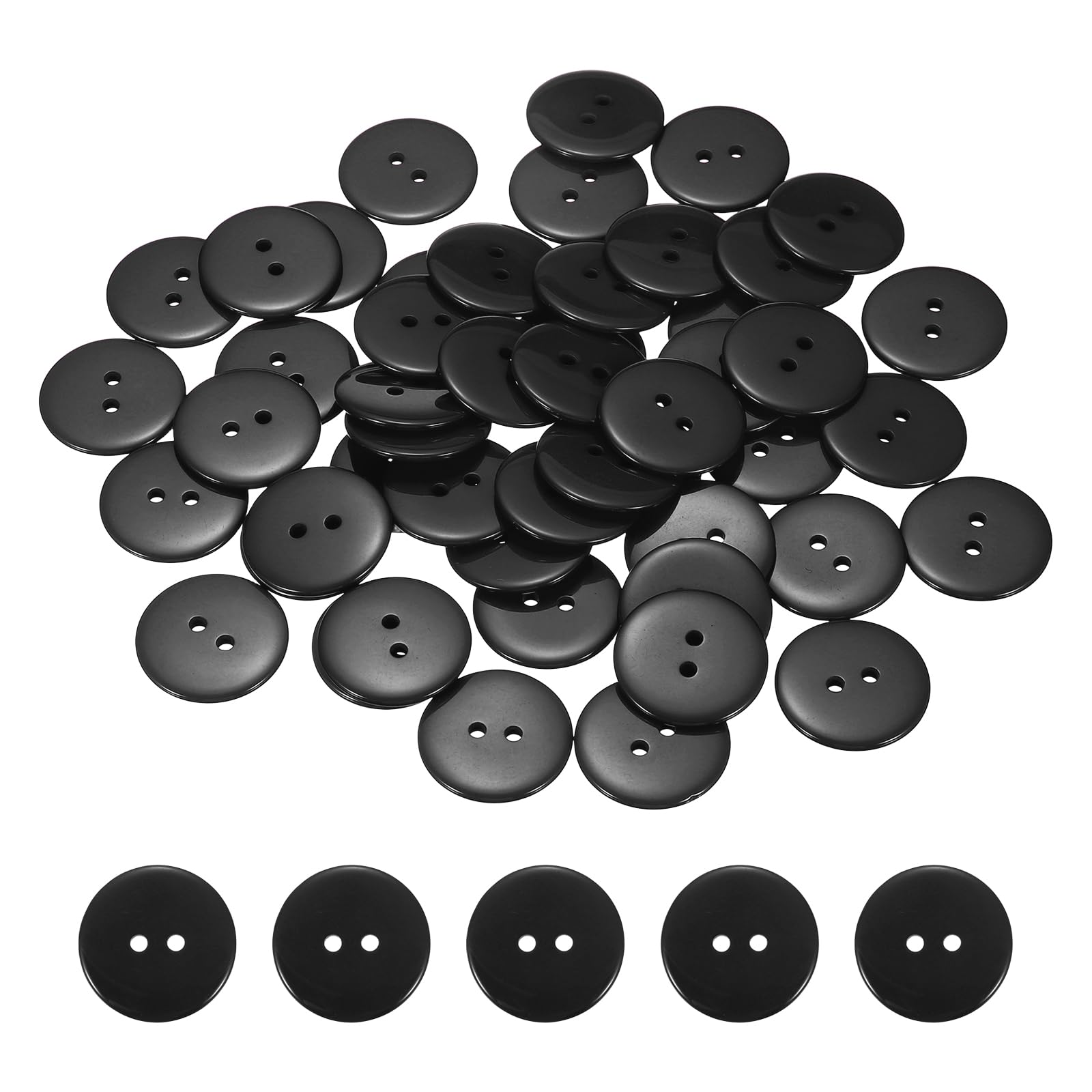 sourcing map 50pcs Resin Sewing Button, 28mm (1-1/8-inch) 2 Holes Round Craft Decorative Buttons for Coat Clothes Holiday Decoration, Black