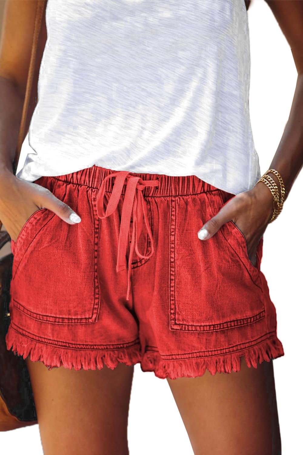 YOCUR Womens Casual Shorts,Lightweight Trendy Comfy Cute Drawstring Shorts