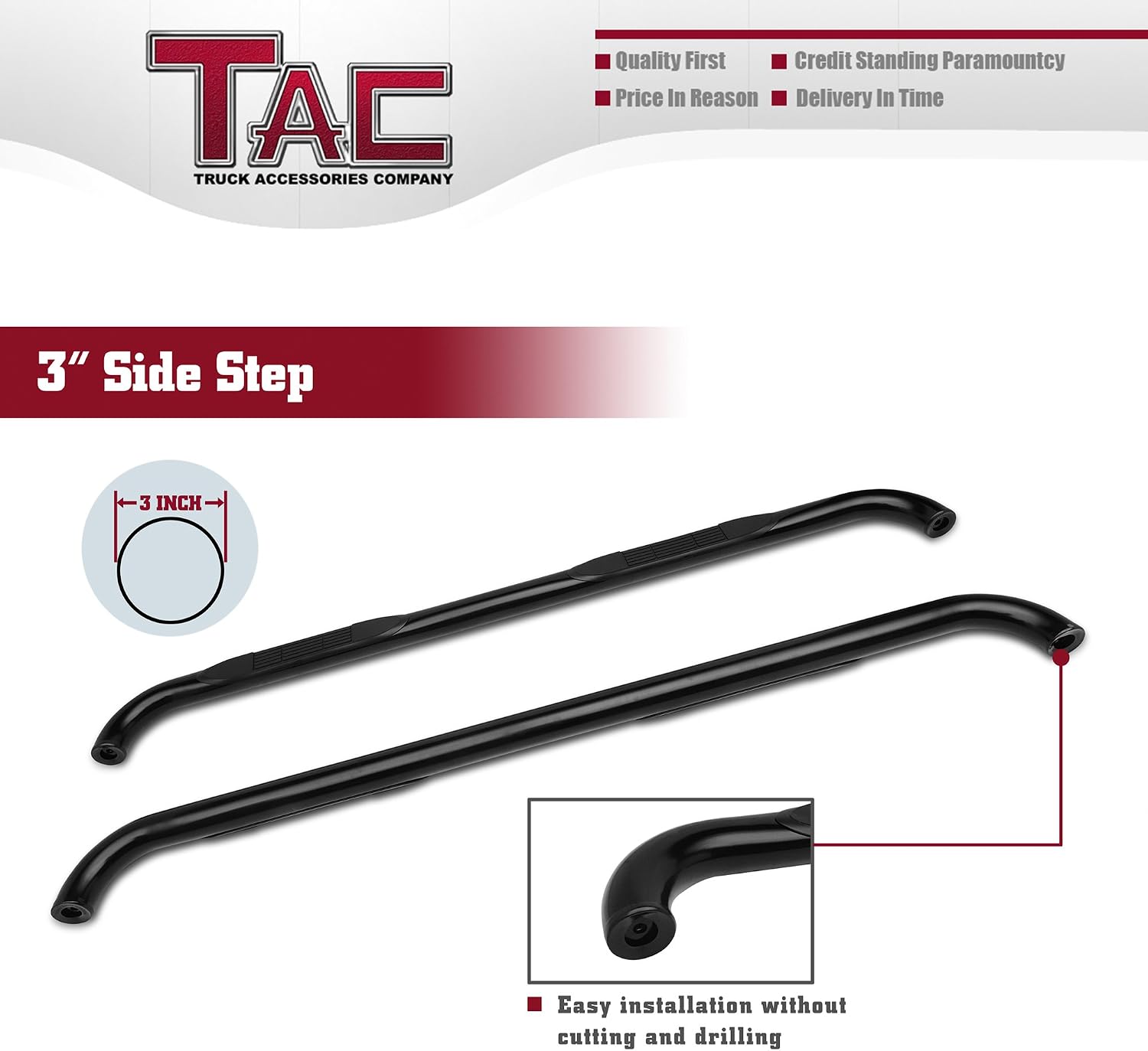 TAC Side Step Fit 1997-1998 F150/F250LD Super Cab 3 Door / 1999-2003 F150/F250LD Super Cab 4 Door (Incl. 04 Heritage) 3" Black Side Step Nerf Bars Step Rails Running Boards 2Pcs