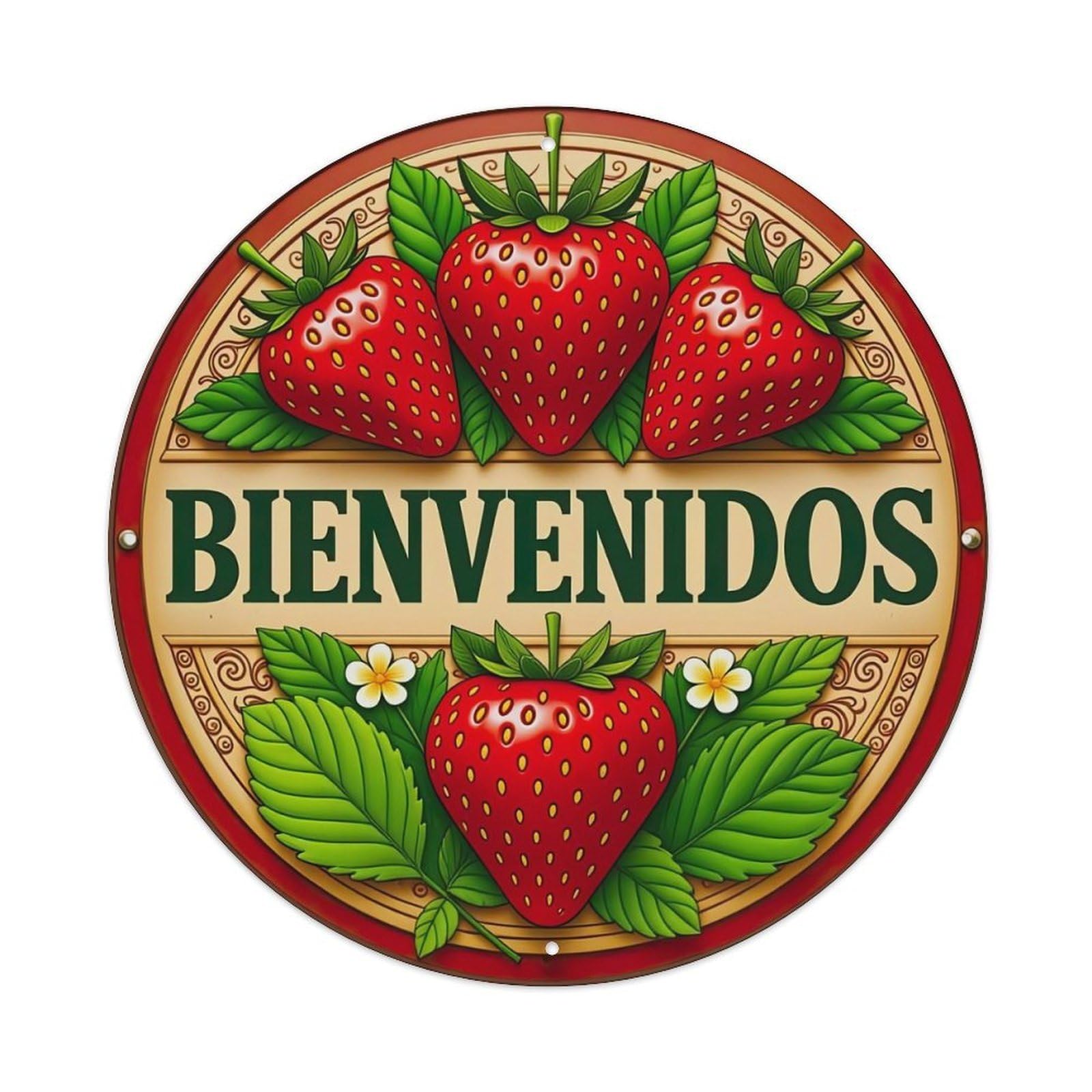 Strawberry Leaves Flowers Welcome Metal Tin Sign