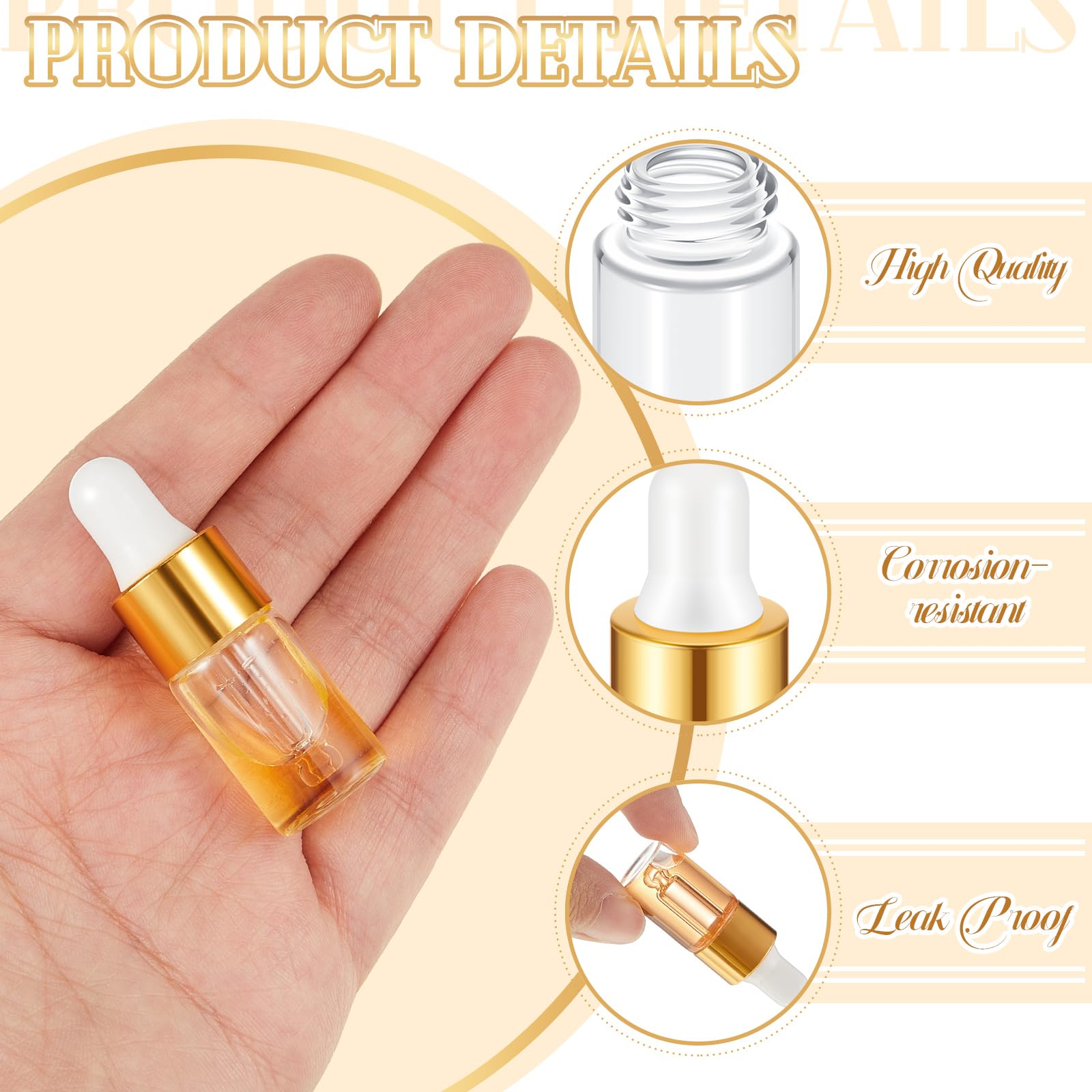 Didaey 200 mini botellas cuentagotas de vidrio, mini botellas cuentagotas de muestra, viales pequeños de muestra con tapa para viajes, aceites esenciales, perfume de muestra líquida cosmética