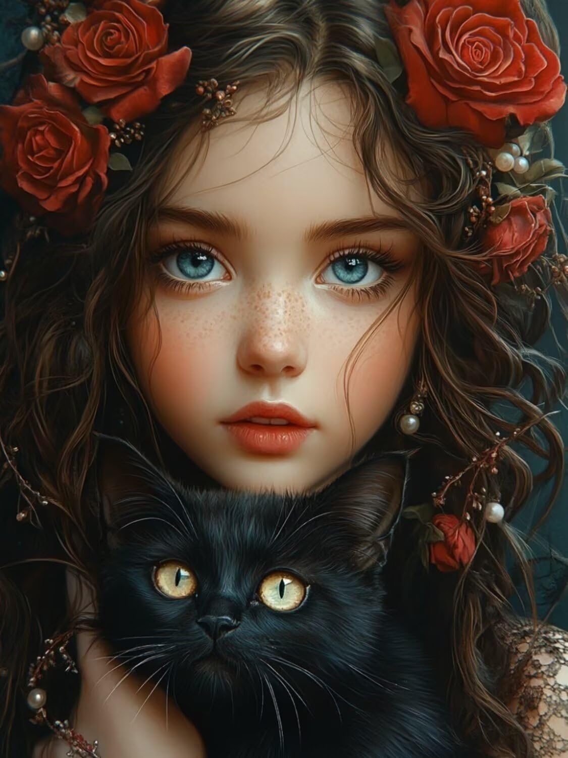 Diamond Painting XXL Mädchen für Bastelset Kinder ab 6 Jahre, Diamond Painting Katze, 5D DIY Diamant Malerei Bilder Stickerei Set, Dimond Kristall Handwerk Geschenke für Zuhause Deko 70x90cm S-243