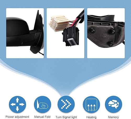 Miniatura 4 de ECCPP Espejos laterales del conductor y del pasajero, señal de memoria calentada con textura, ajuste para Chevy para GMC Pickup SUV 2008-2013 para