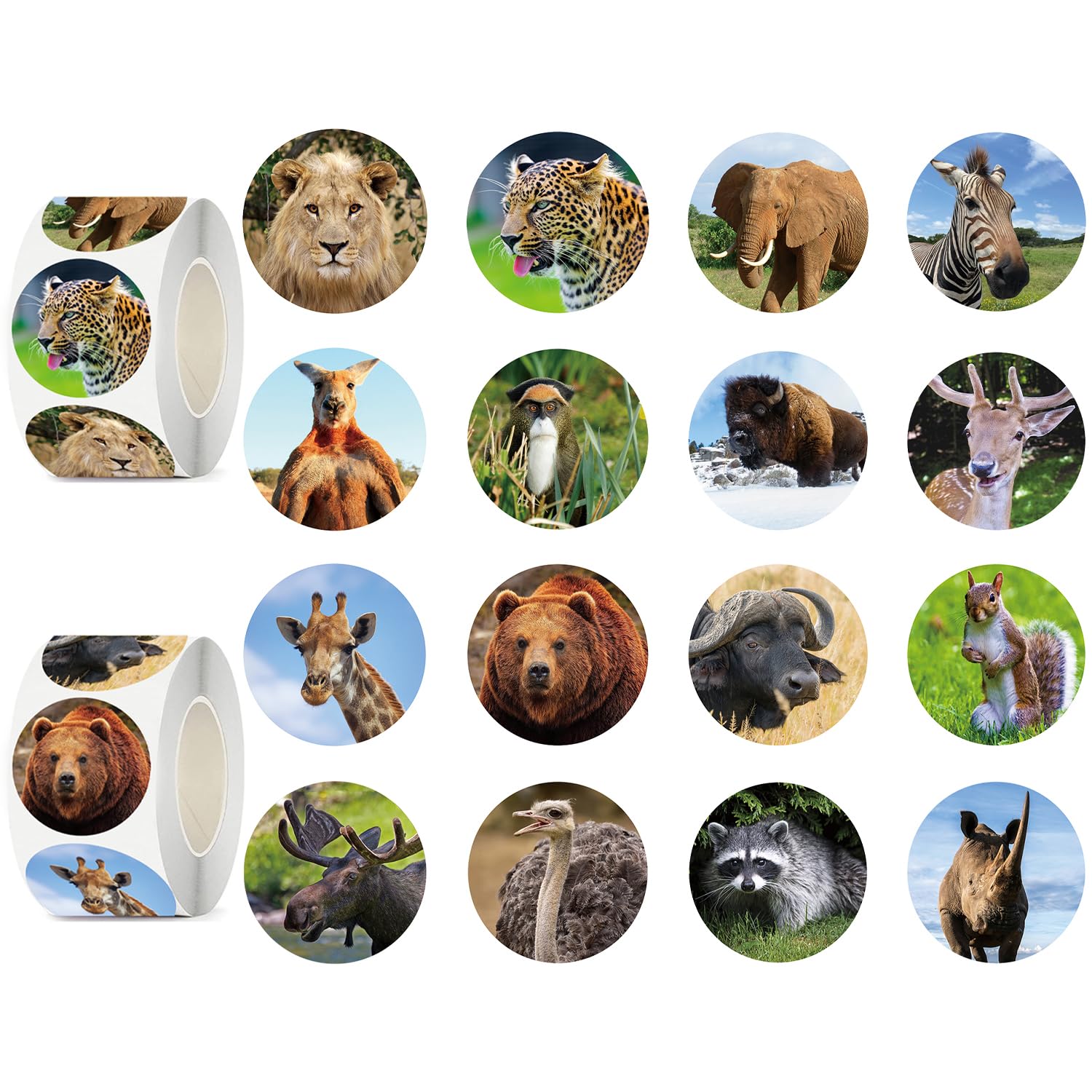 UVUXO 600 Pcs Animal Stickers Rolls for Kids-Round 1.5 Inch 16 Tyles Zoo Animal Kindergarten Stickers Teacher Sticker for Kids Birthday Party School Reward Giveaways