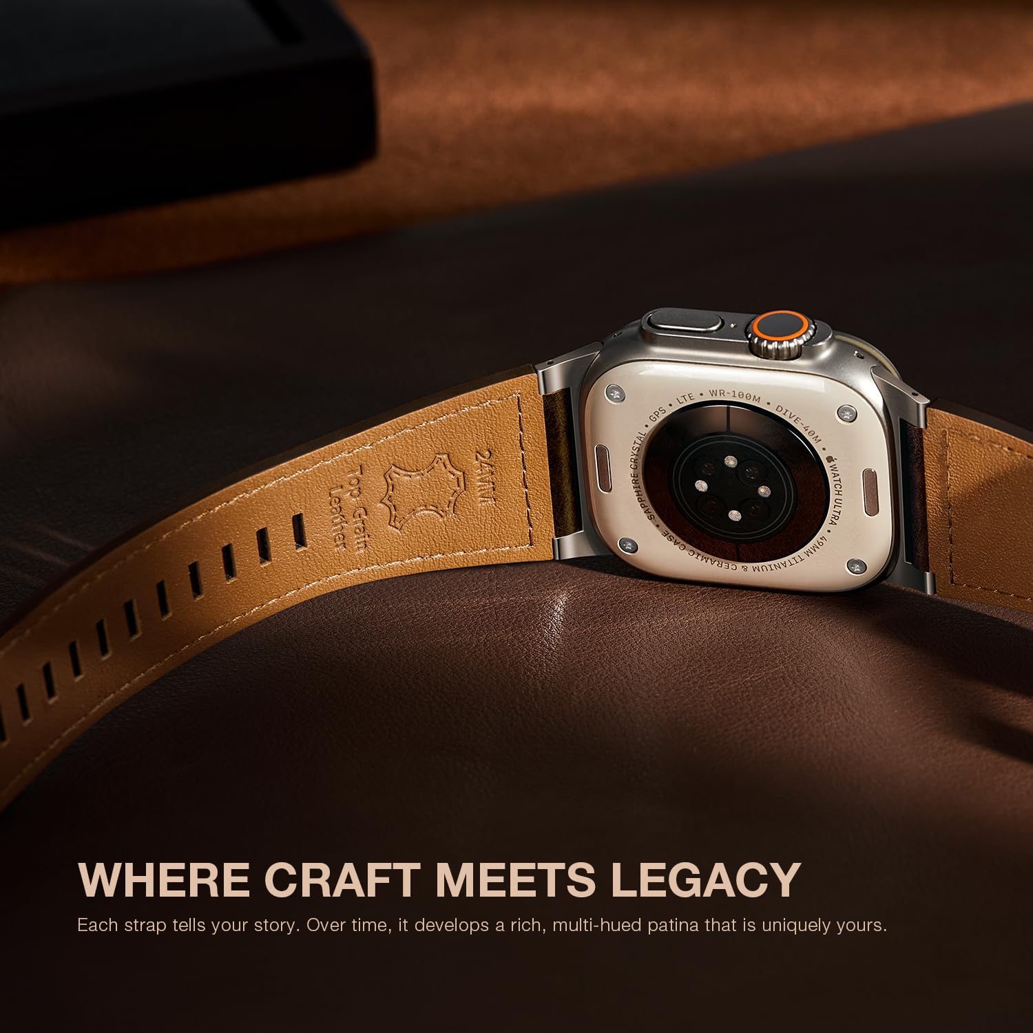 Suitisbest Leather Bands Compatible for Apple Watch Ultra Band 49mm 46mm 45mm 44mm 42mm, Genuine Calfskin Leather Replacement Strap Fits Men iWatch Series 11 10 9 8 7 6 5 4 3, SE 3 2 1, Ultra 3 2 1 - Image 3