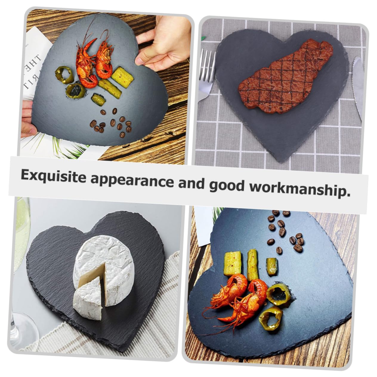 Cabilock 2piezas Platos Para Carne De Pizarra Natural Corazón Para Servir y Guardar Diseño Único