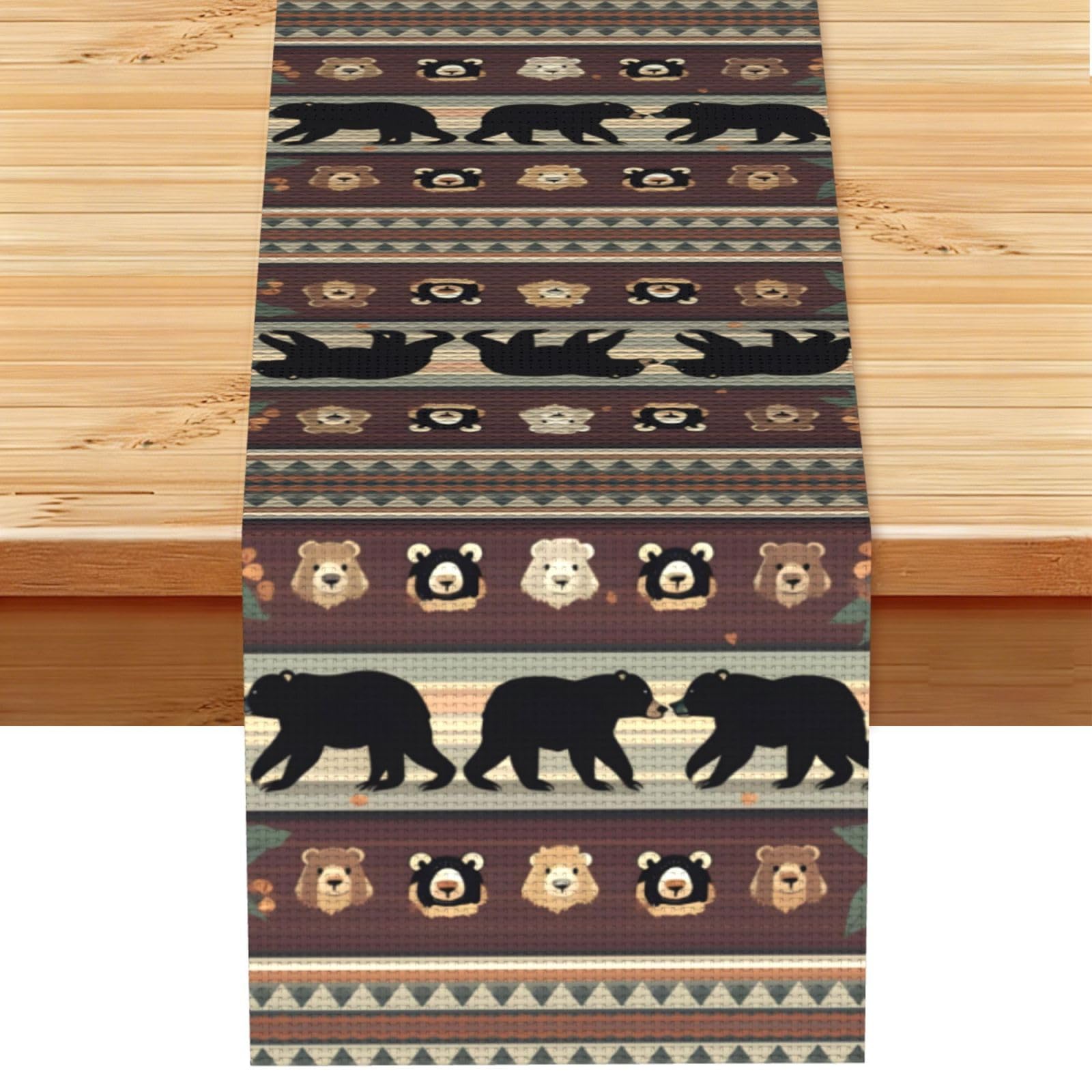 Bear Printed Dining Table Runner 13x72 Inch, Non-Fading Decor for Kitchen Dresser Fireplace Mantel