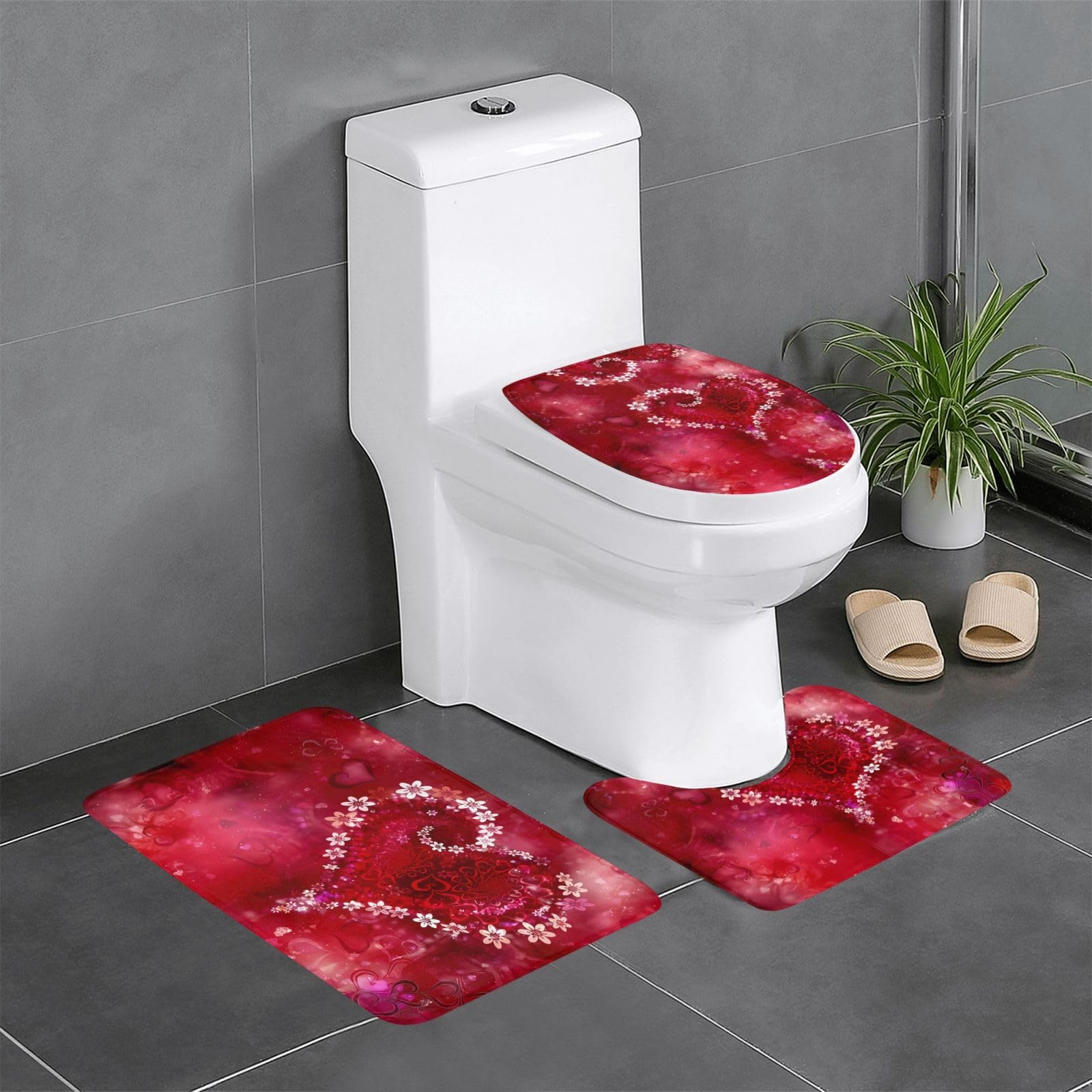Alfombras de baño románticas set de 3 alfombrillas de corazones confort para tus pies calzados