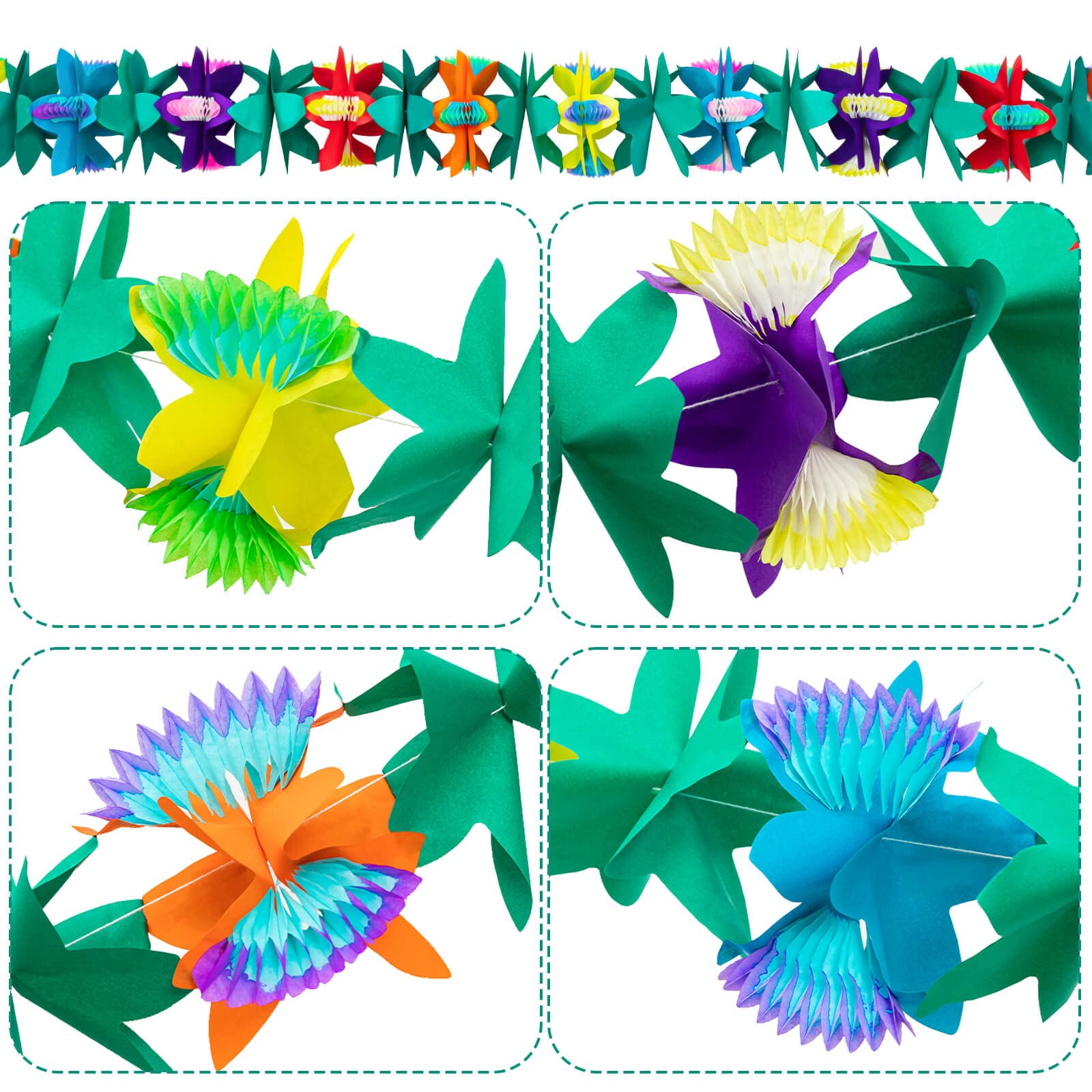 6 x tropische Blumengirlanden, buntes Luau, 15 m lang | Papierblumen Girlande Dekorationen Hawaii Strand Party Geburtstag Baby Party Hochzeit