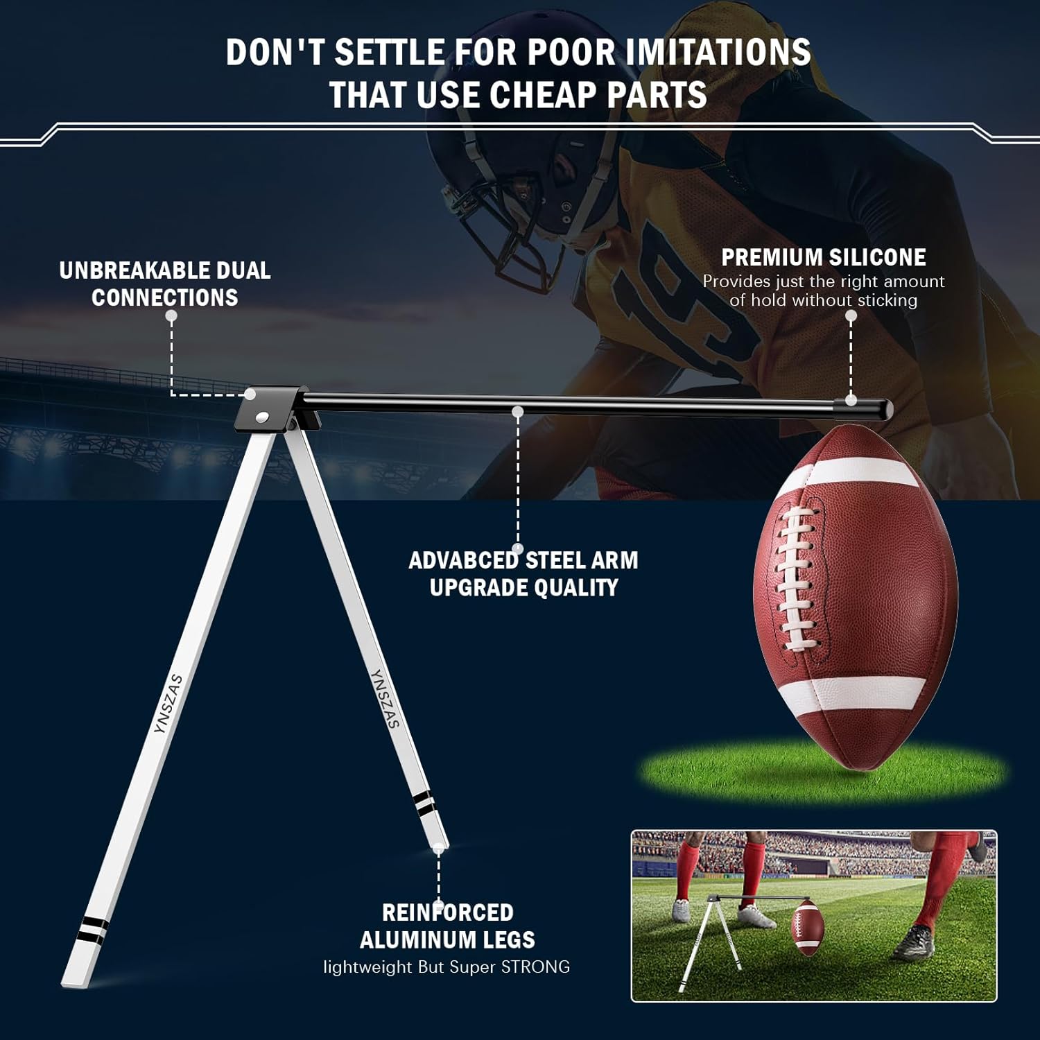 𝙉𝙀𝙒 Football Kicking Tee, Portable Field Goal Kicking Holder Stand, Kickoff Tee Compatible with All Football Sizes, Football Training Practice Equipment for Adult & Youth