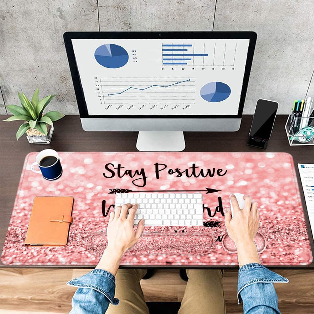 LATEEFAH Tapis de souris avec repose-poignet, tapis de bureau + repose-poignet pour clavier et souris, grand tapis de souris 4 en 1 avec support de poignet pour bureau, maison