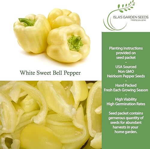 Miniatura 2 de Semillas de pimiento blanco dulce (Capsicum annuum) – Más de 20 semillas tradicionales sin OMG de Isla's Garden Seeds, sabor dulce suave, pimientos
