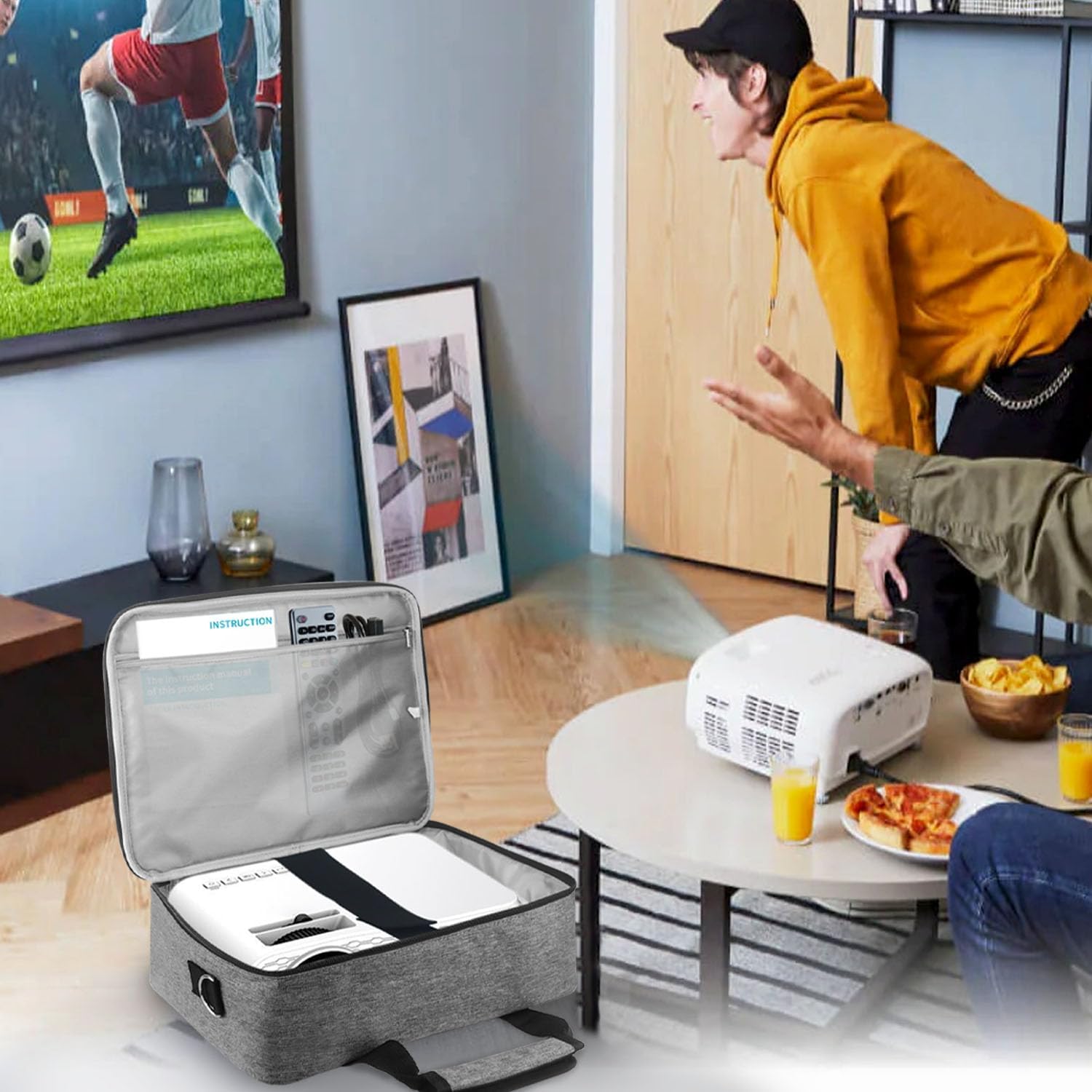 Projector Carrying Case, 13.4 * 9.8 * 3.9in Projector Bag Large Bag with Accessories Pockets Adjustable Shoulder Straps Portable Storage Travel Case Compatible with Most Projectors