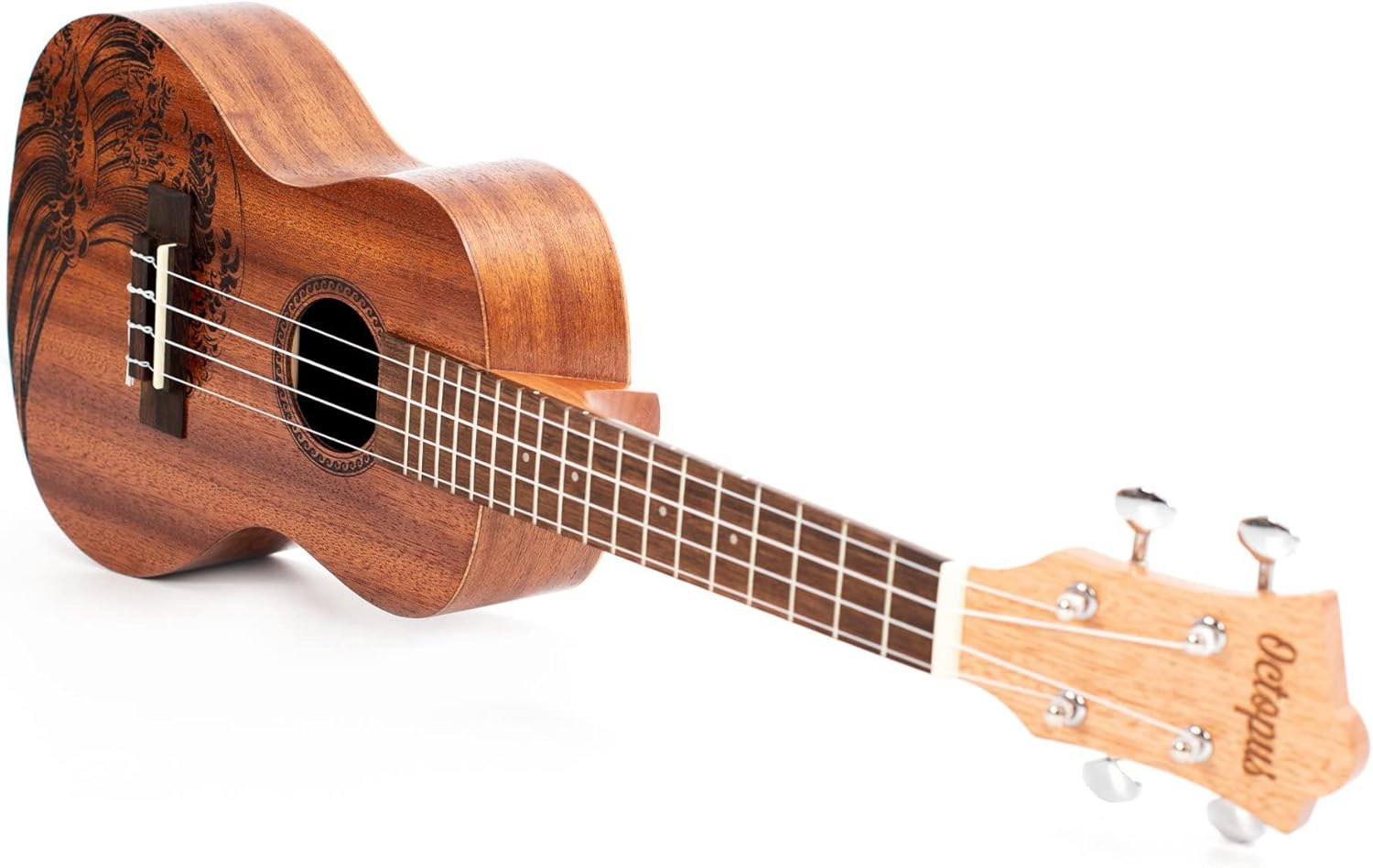 Octopus Concert Ukulele, Right, Natural Finish with Lazer Etched Motif (UK230CW)