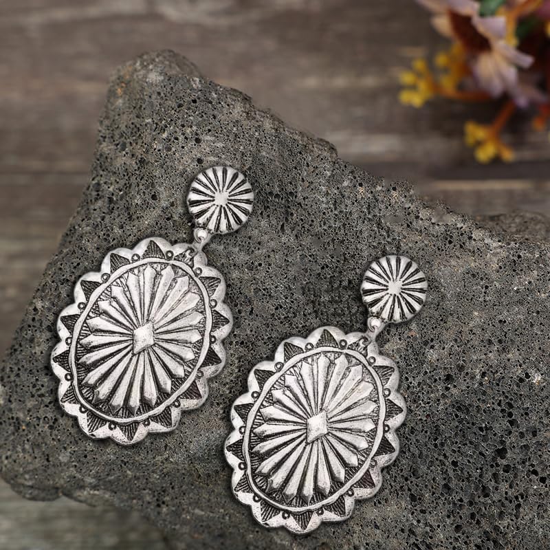 Western Cowboy Cowgirl Earrings for Women Cowboy Chic Boho Conch Oval Turquoise Dangle Earrings Country Concert Outfits Accessories - Image 6