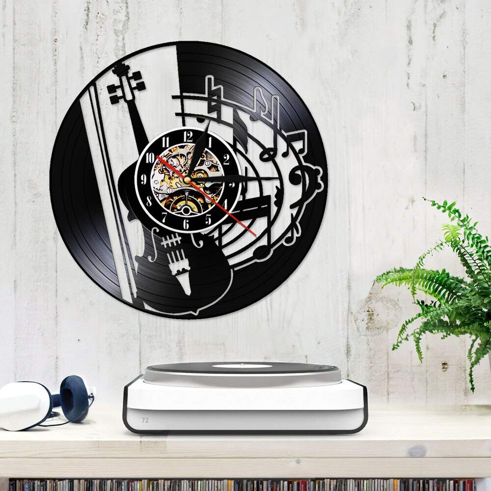 30 cm Chitarra Note musicali Orologio da disco in vinile Orologio silenzioso Appeso Amante della musica Strumento da studio Decorazione da parete Segno Chitarrista Regalo Regali per la festa della m
