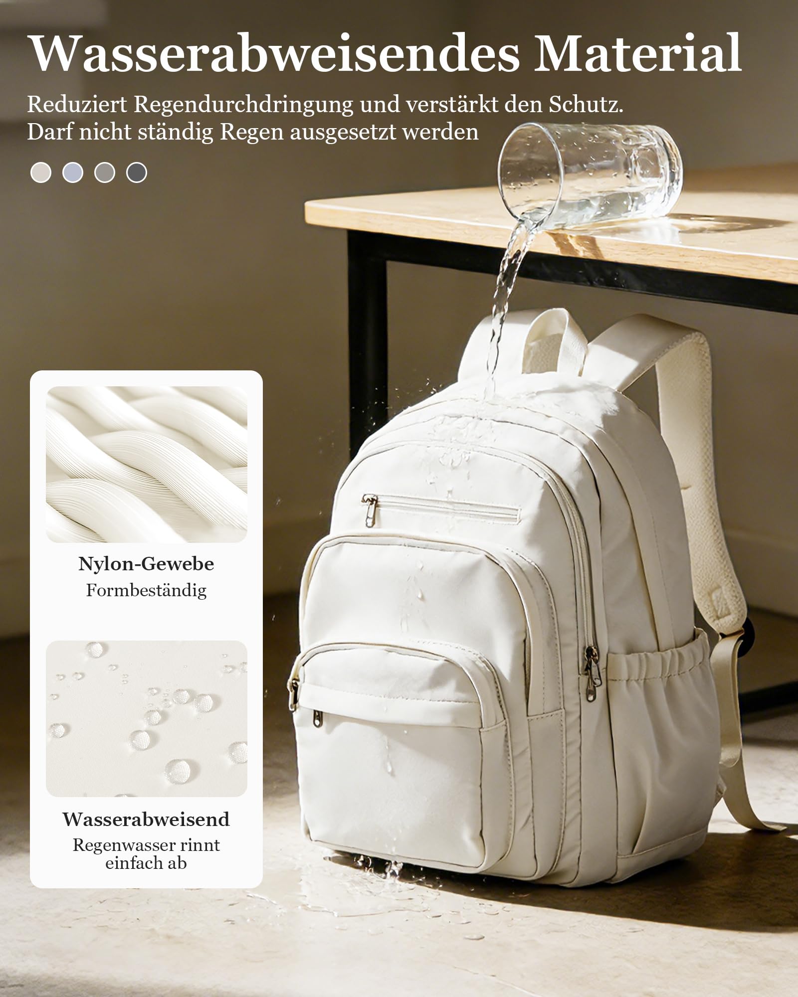 Rucksack Damen Herren, Schulrucksack Groß mit Vielen Fächern, Waterproof Rucksack Leicht für Schule, Schulrucksack Teenager Daypacks Backpack für Jungen Mädchen, Beige