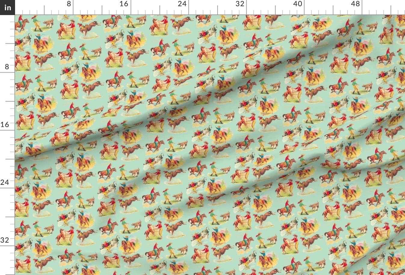 Spoonflower Fabric - Cowgirl Cowboy Western Rodeo Horses Vintage Kitsch Classic Wild West Printed on Minky Fabric by The Yard - Sewing Baby Blankets Quilt Backing Plush