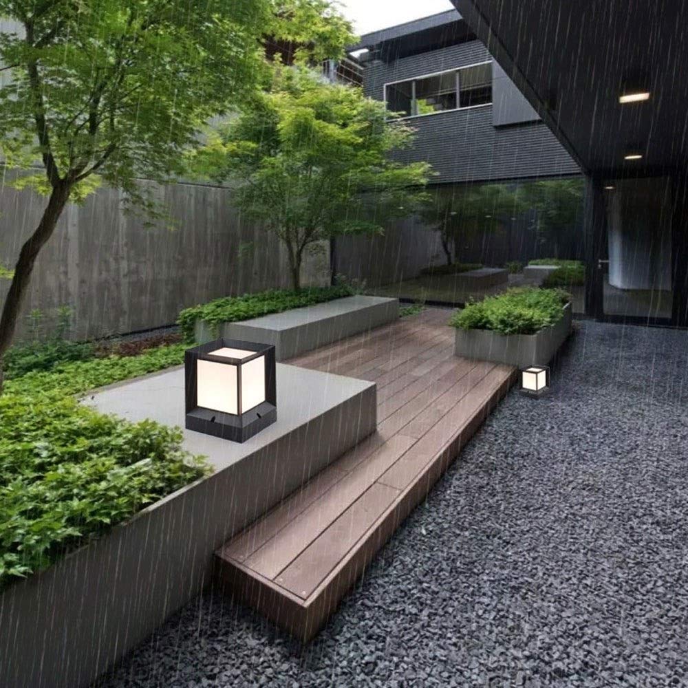 2 pack moderna Prato Paesaggio colonna luminosa IP65 impermeabile pilastro quadrato della lampada in alluminio acrilica tradizionale nero Bollard E27 esterno Messaggio Lanterna Luce Stagno Porta