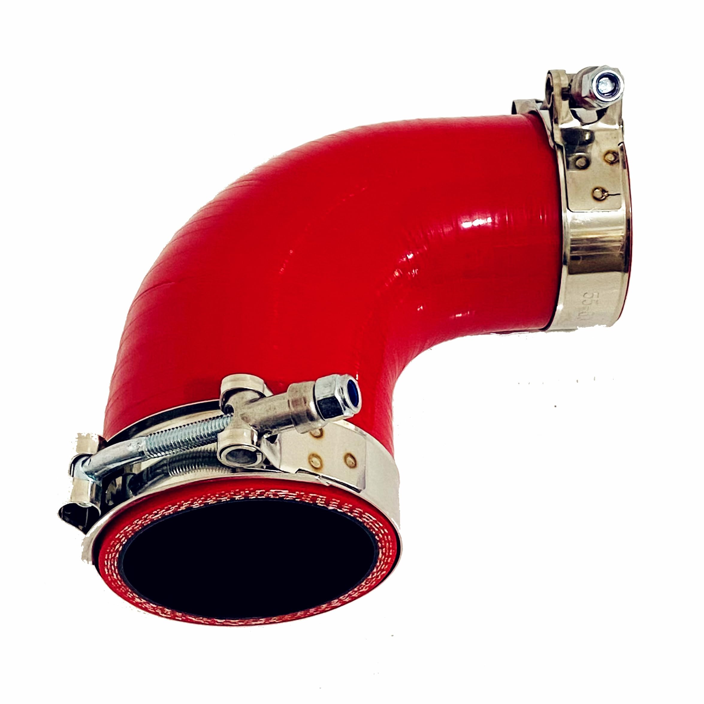 2"-3" ID (51-76mm) 90 Deg Silicone Reducer Coupler, 4" (102mm) Long Leg for Turbo Intake, 4-Ply Reinforced with 2 T-Bolt Clamps, Red-image-18