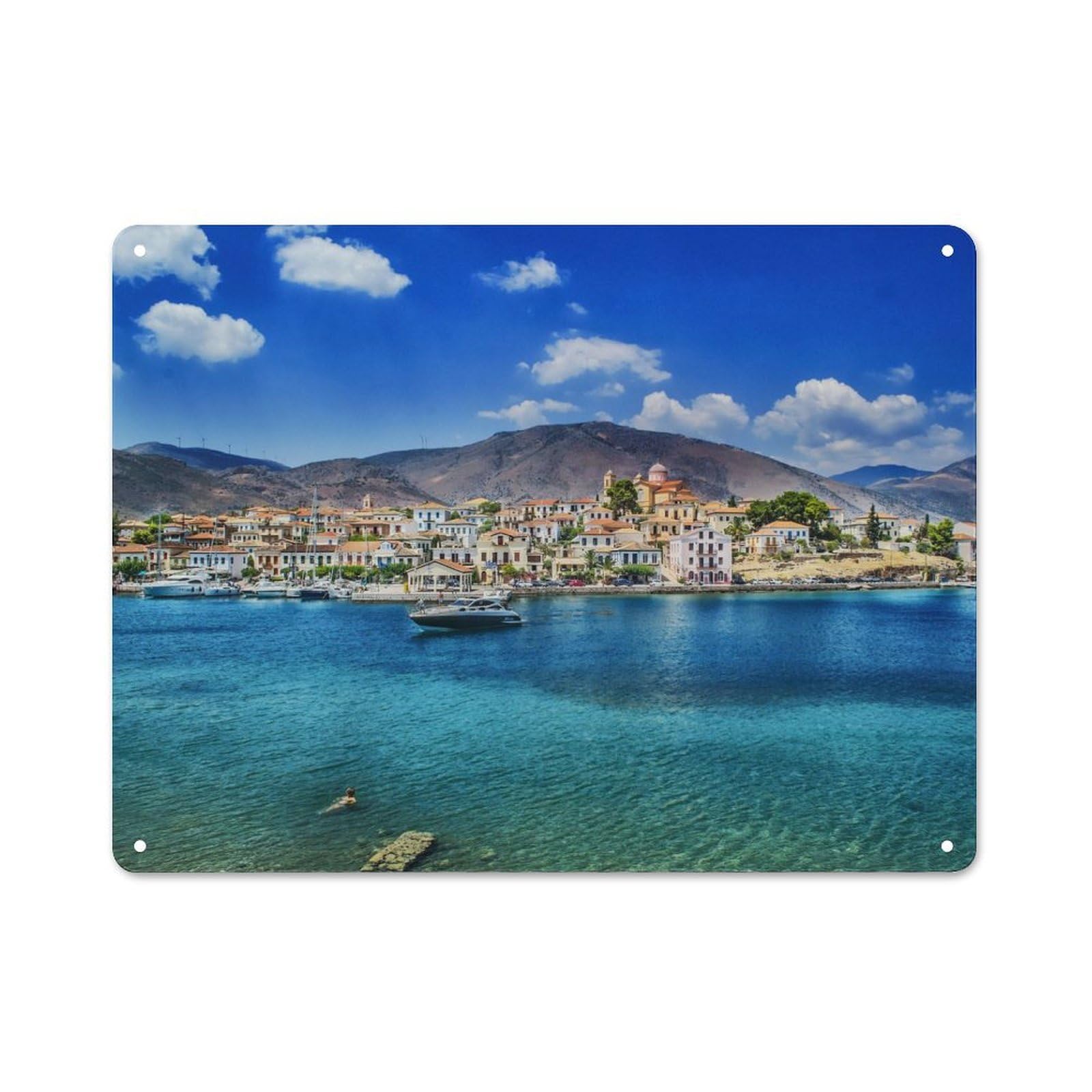Junmoney Style-17 Greece Galaxidi Travel Workshop Style Metal Wall Decor 30X40cm, Garage Metal Sign For Workshop, Basement, Shed Or Games Room
