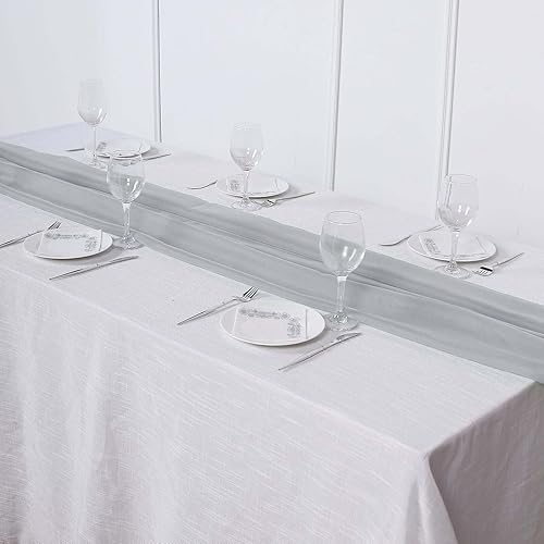 Miniatura 9 de Efavormart - 5 caminos de mesa de gasa plateados de 22 x 72 pulgadas para bodas, fiestas, banquetes, decoración, ajuste rectangular y mesa redonda