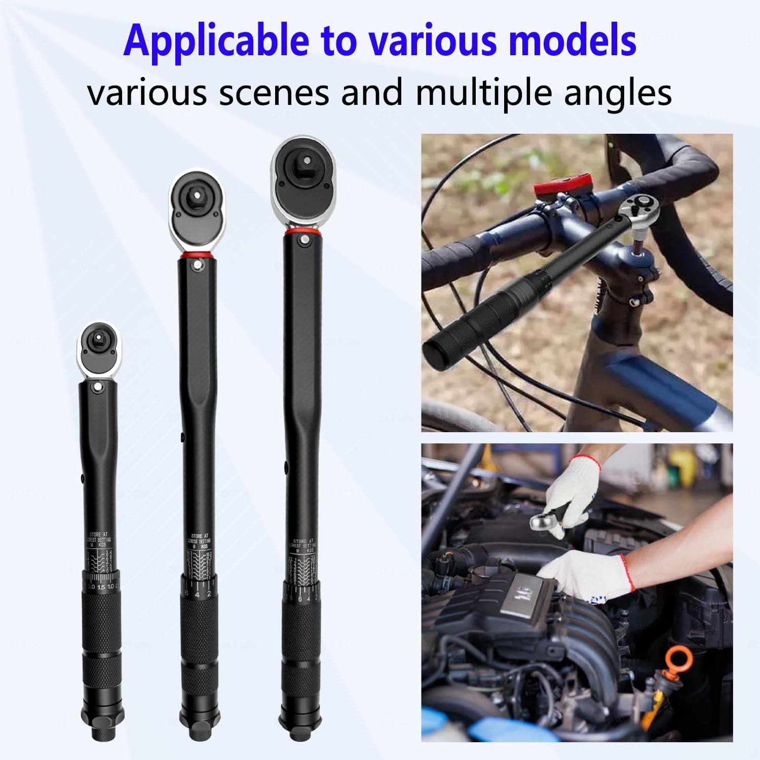 ZKTOOL 3PCS 72-Tooth Torque Wrench Set, 1/4" （5-25 N.m ） 3/8" （10-60 N.m 1/2" (20-200 N.m) Drive ，Retractable Flexible Quick-Release Locking Ratchet, 180° Flexible Head, Suitable for Tight Spaces
