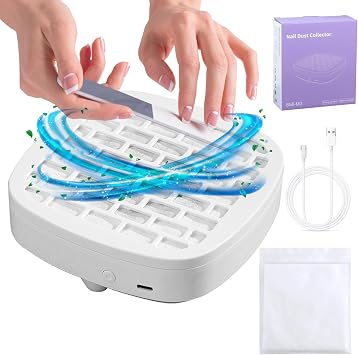 Nail Dust Collector with 10Pcs Filter Pads,Compact Nail Vacuum Fan Dust Collector for Beginner,Powerful Dust Suction Machine Manicure Pedicure Tool for Acrylic Nail Polishing for Home Use White