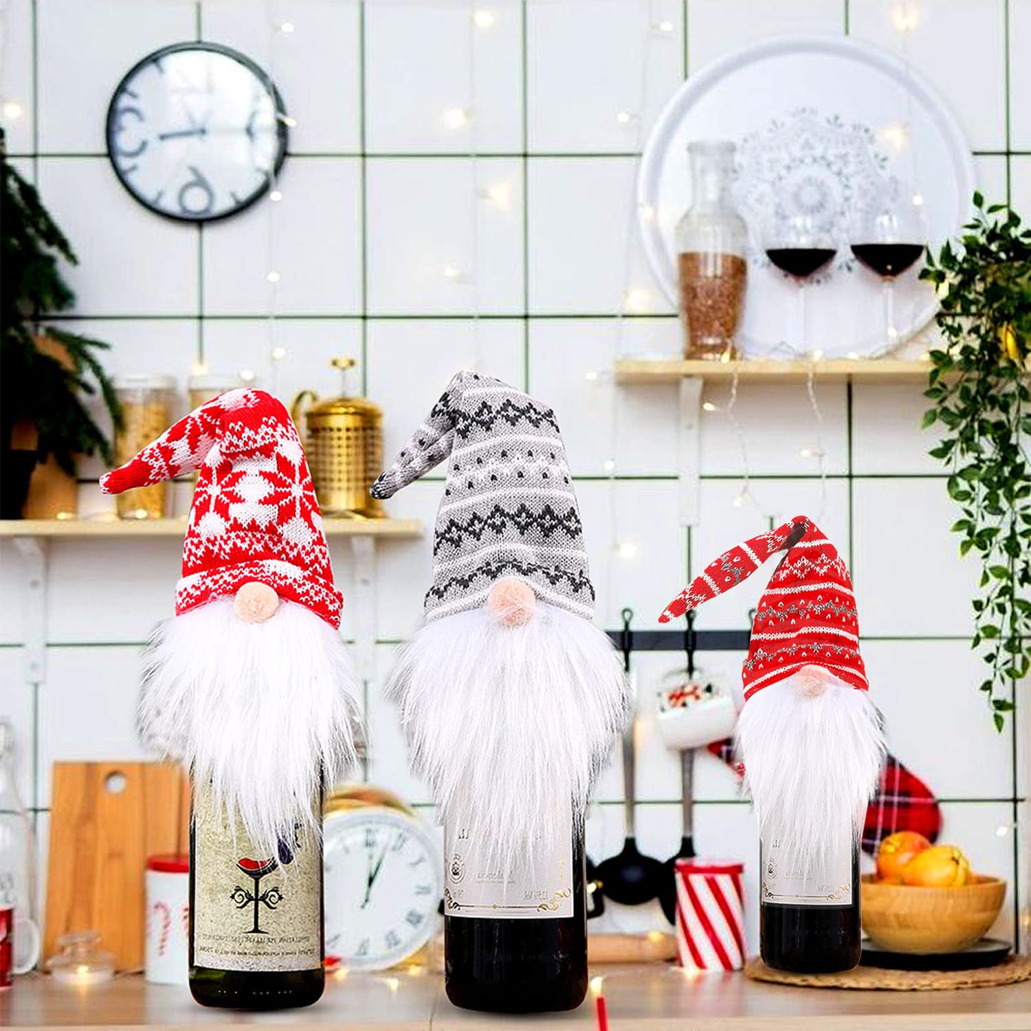 Housse De Bouteille De Vin De Noël Unique Pour Décoration De Fête De Noël En Tricot