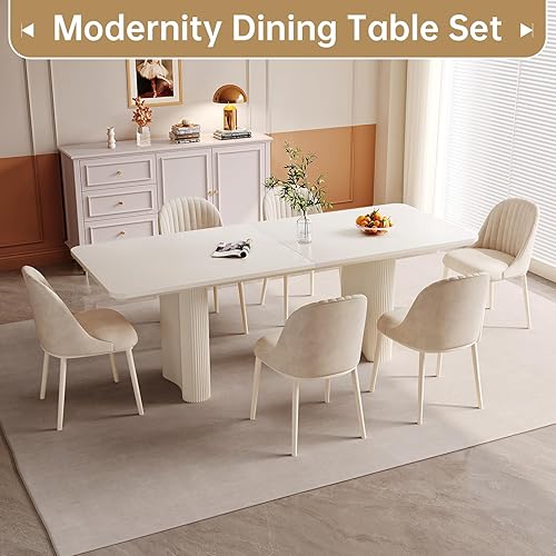 Miniatura 3 de Juego de comedor moderno de 7 piezas, juego de mesa de comedor de 78.97 pulgadas para 6, mesa de cocina rectangular con 6 sillas, mesa de comedor