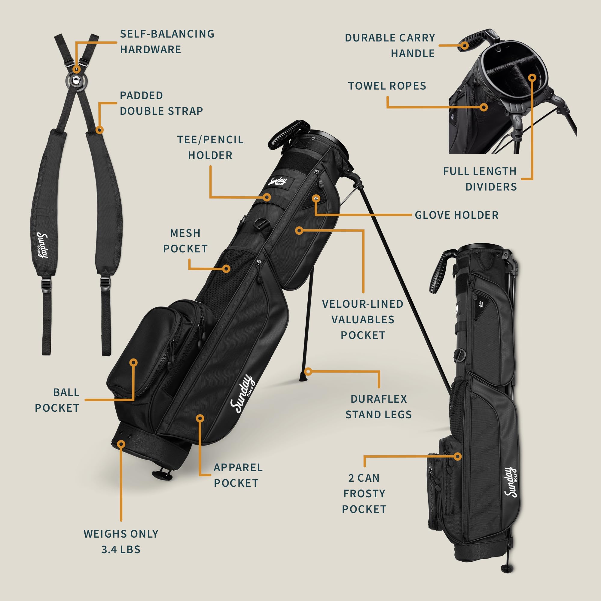 Sunday Golf Borsa Loma XL Leggera Tracolla Supporto Golf Pitch n Putt 1,5 kg