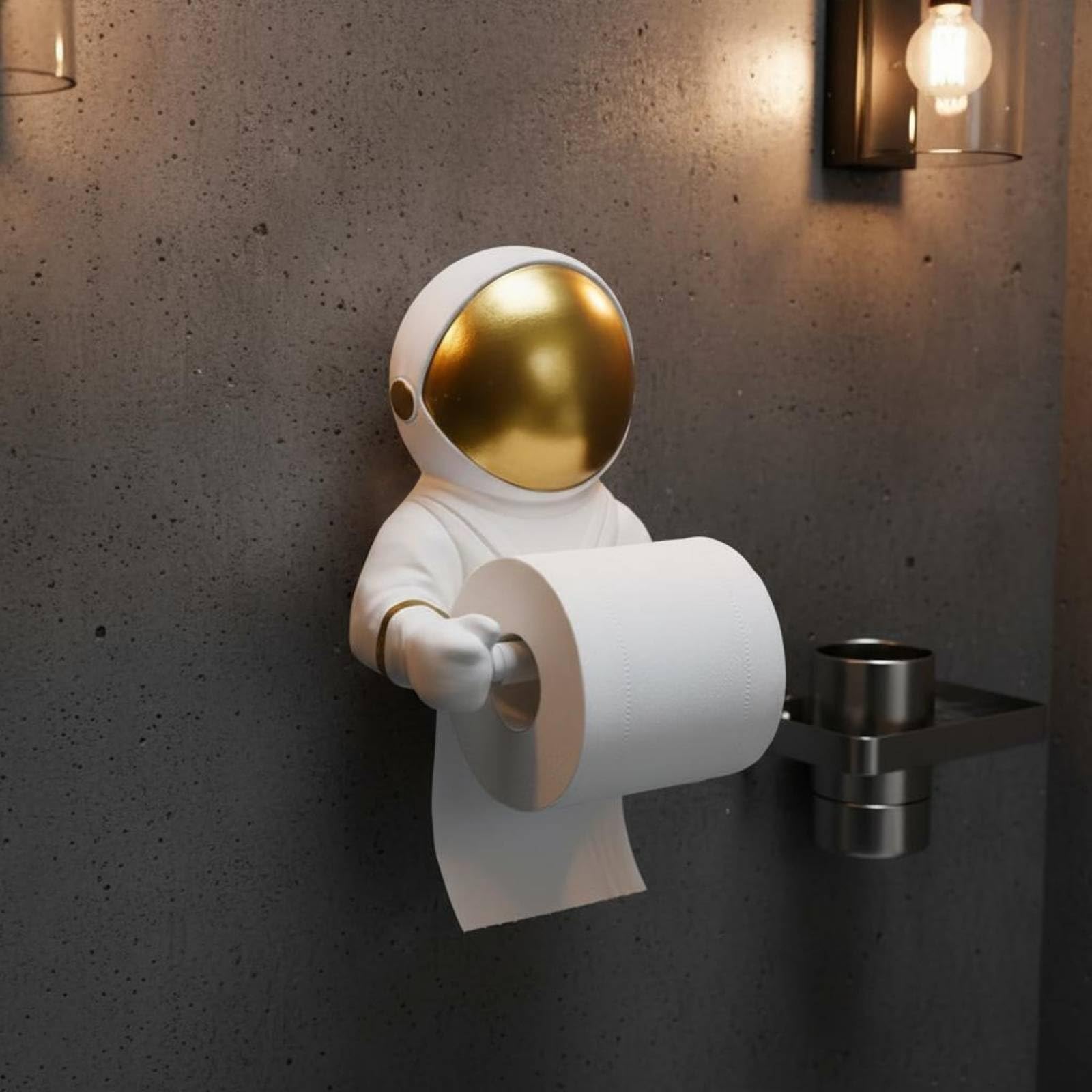 Qianly Dispenser Carta Igienica Cosmonauta Decorativo e Funzionale Statuetta Cosmonauta Portarotolo Design Creativo per Bagno, Ristorante, Oro