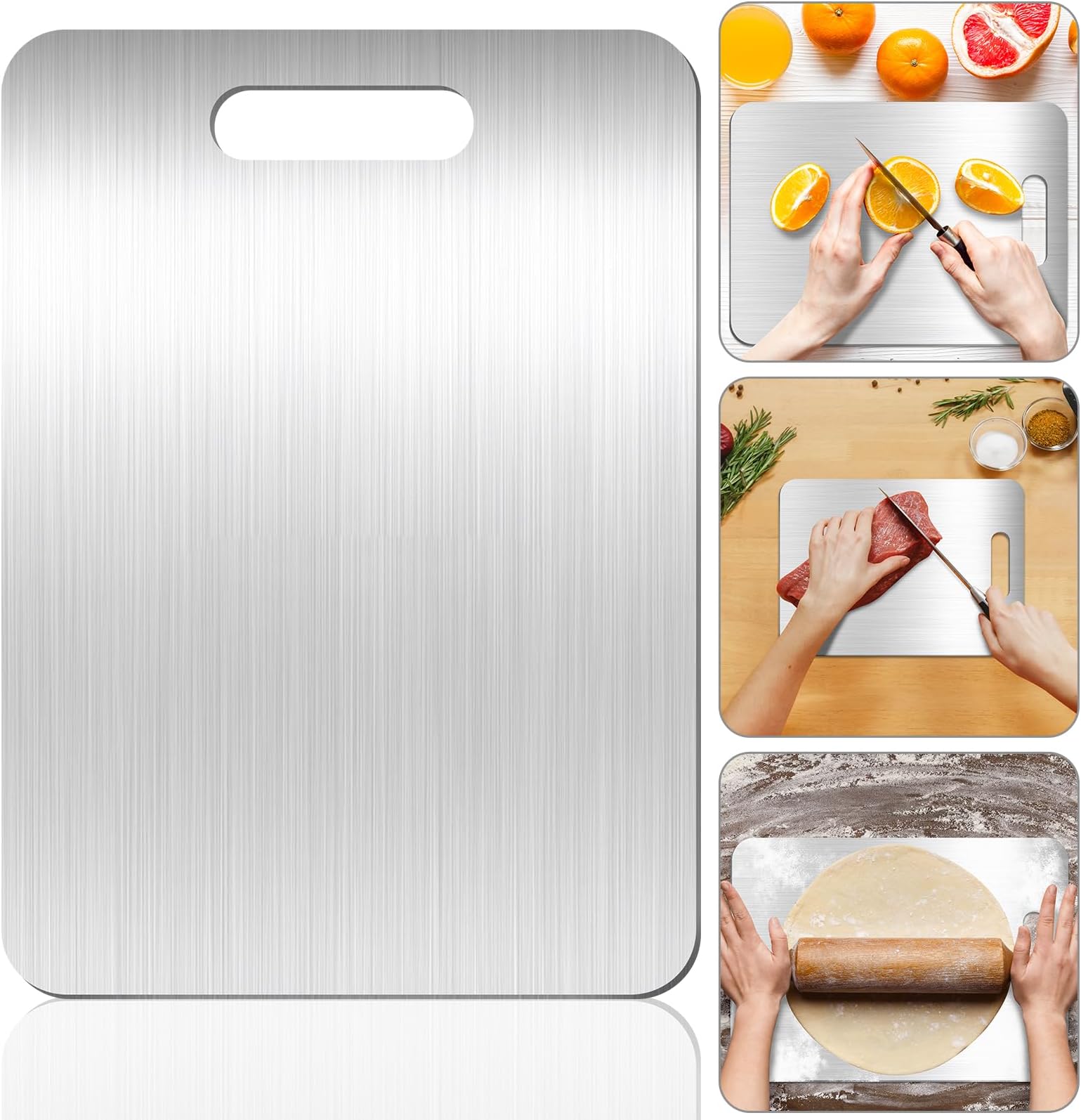 Titanium Cutting Board, Stainless Steel Cutting Board for Kitchen, Double-Sided 304 Chopping Board for Meat, Fruit, Vegetables, Dishwasher Safe, Large Size 12.99''x 9.25''