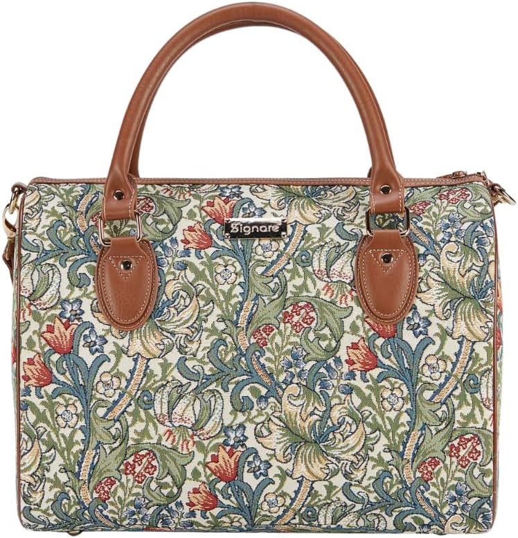 Tapestry Duffle Bag Overnight Bags Weekend Bag for Women with William Morris Golden Lily Design (TRAV-GLILY)