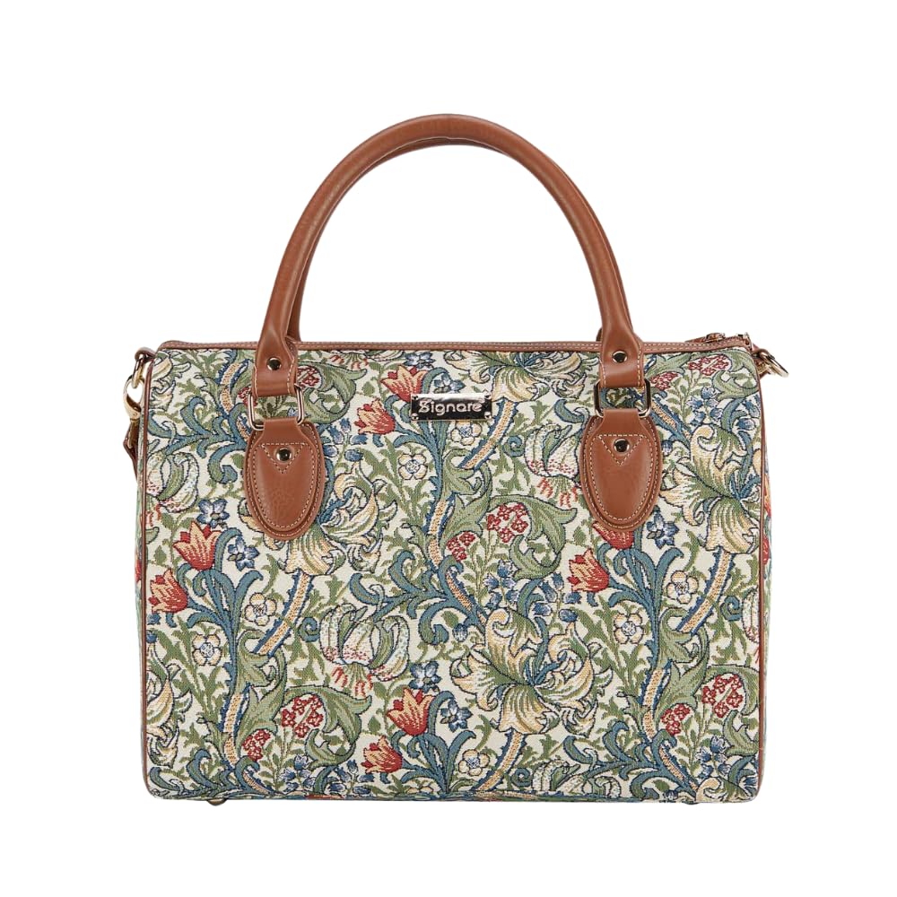 Signare Tapestry Duffle Bag Overnight Bags Weekend Bag for Women with William Morris Golden Lily Design (TRAV-GLILY)