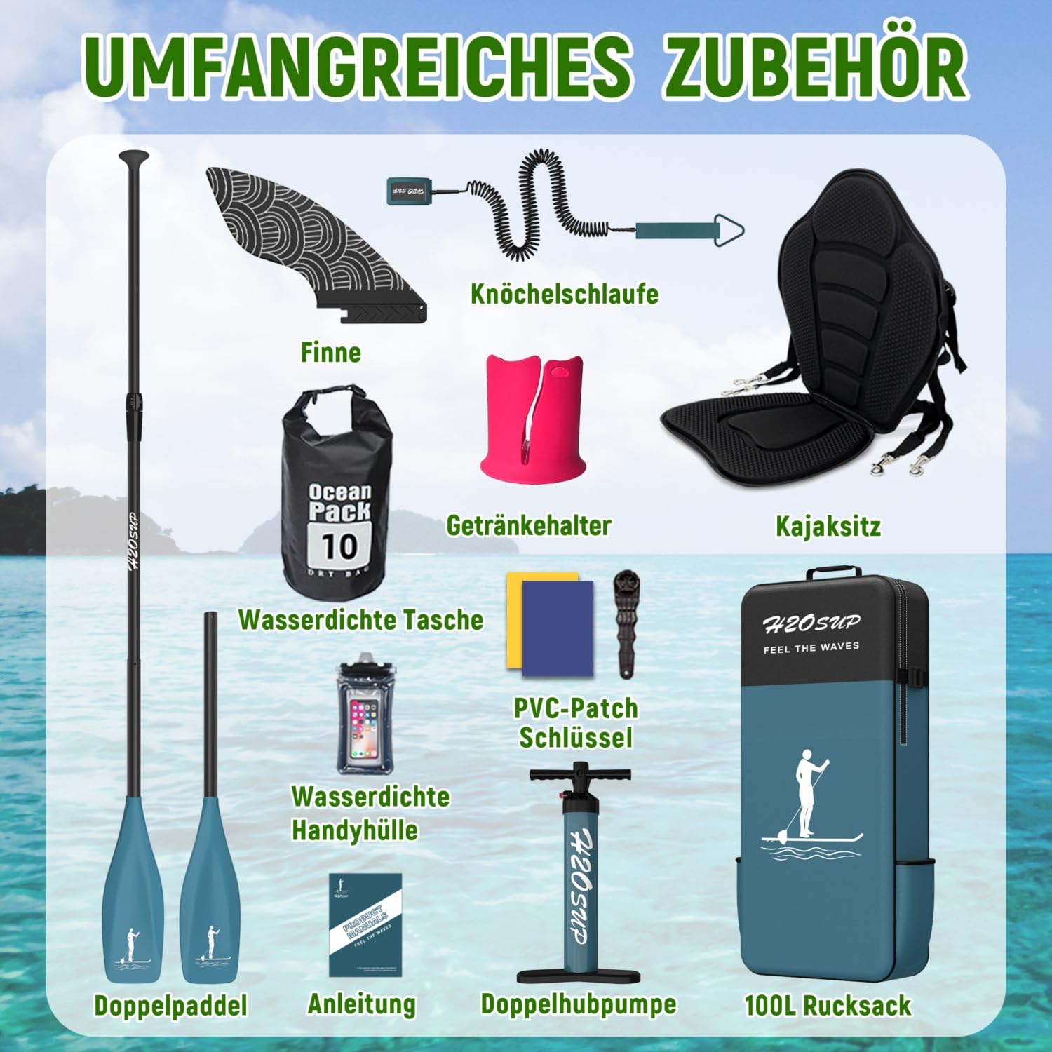 Tavola Sup Gonfiabile - Stand Up Paddle con Accessori Premium, Superstabilità Sup Gonfiabile, Paddle Boards Adulti con Capacità di 200KG per 3 Persone