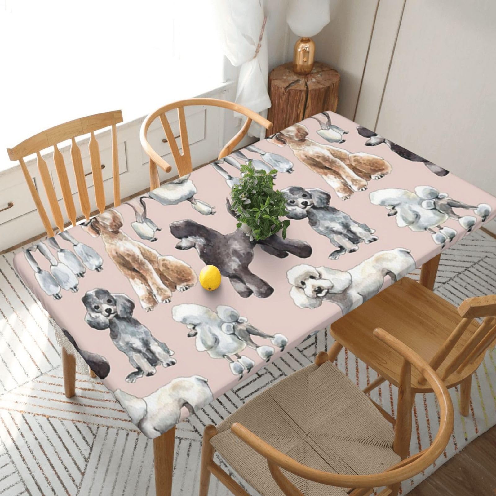 DCEHGEW Elastic Fitted Rectangle Tablecloth for 5ft Tables, Oodles of Poodles Printed Oilproof & Washable Fabric Picnic Table Cloth Table Covers