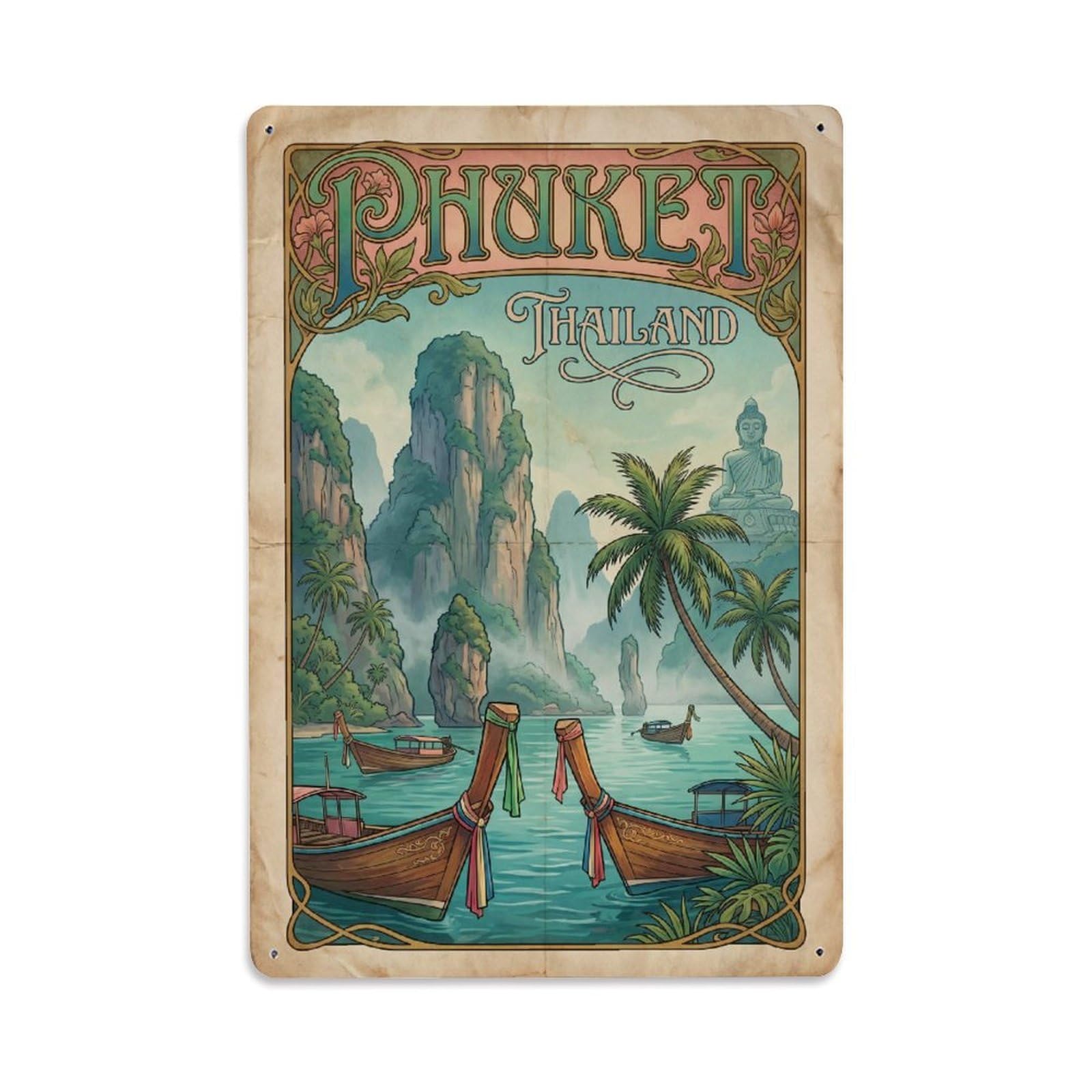 Metal Tin Sign Thailand Phuket Vintage Travel