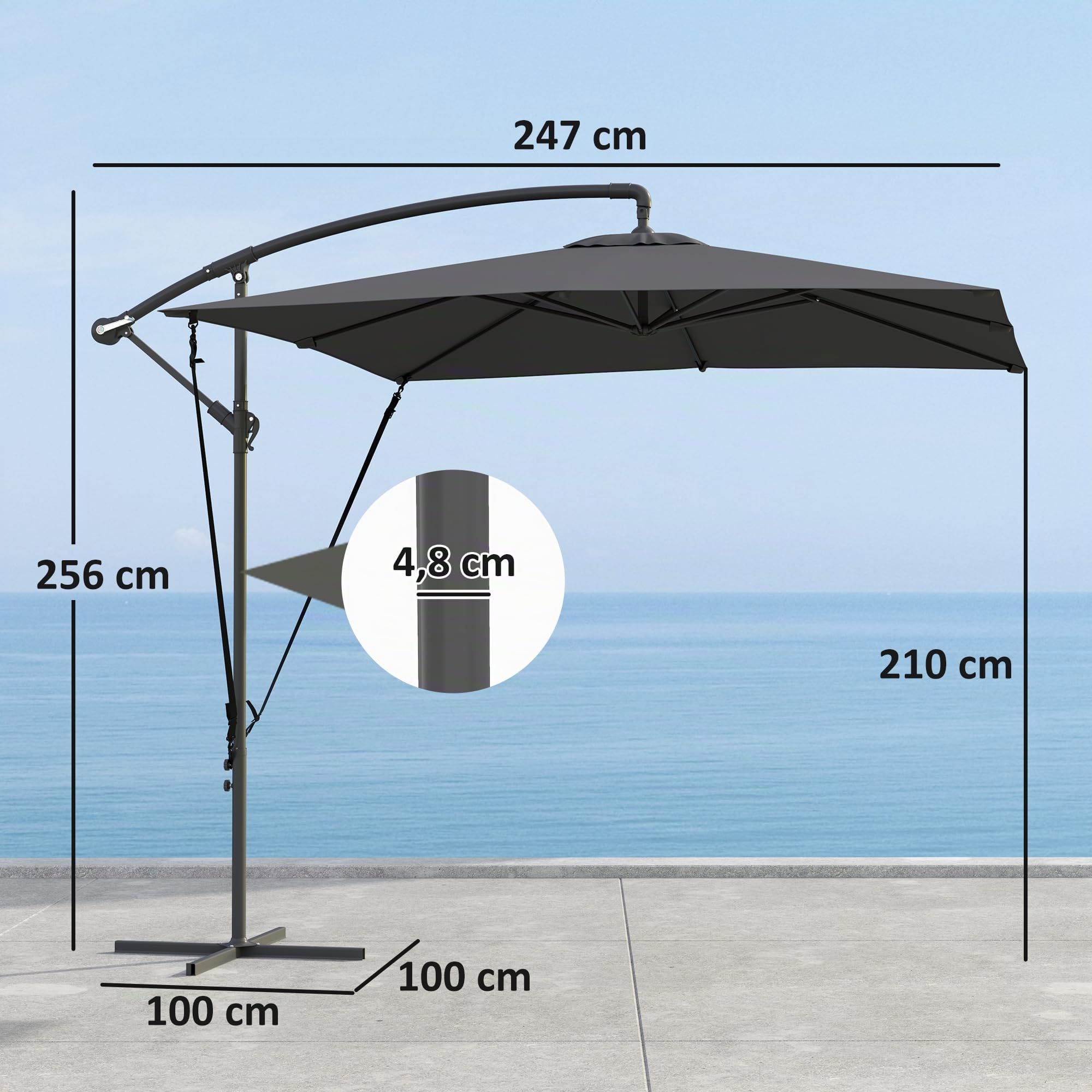 Outsunny Parasol Déporté 2,5 x 2,5 m Toile Ajustable Manivelle
