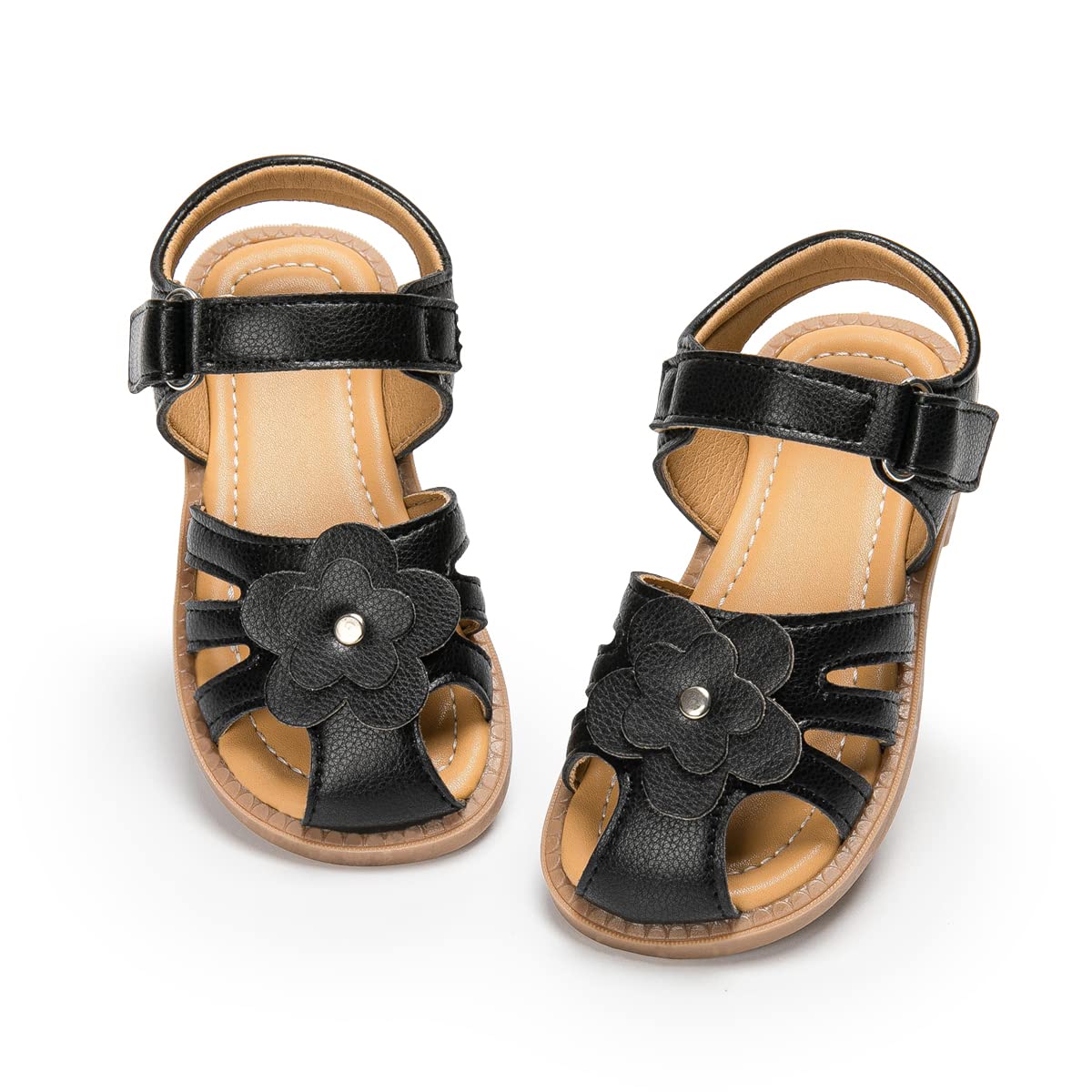 Miamooi Toddler Girls Summer Sandals Little Kid Open Toe Princess Dress Flats Sandals PU Leather Rubber Sole Wedding School Shoes