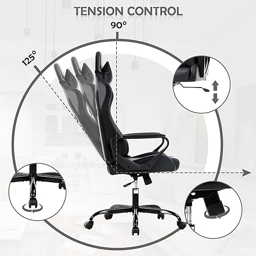 Miniatura 5 de Silla de videojuegos silla de videojuegos silla de juegos de computadora silla de juegos de piel sintética con respaldo alto silla ergonómica