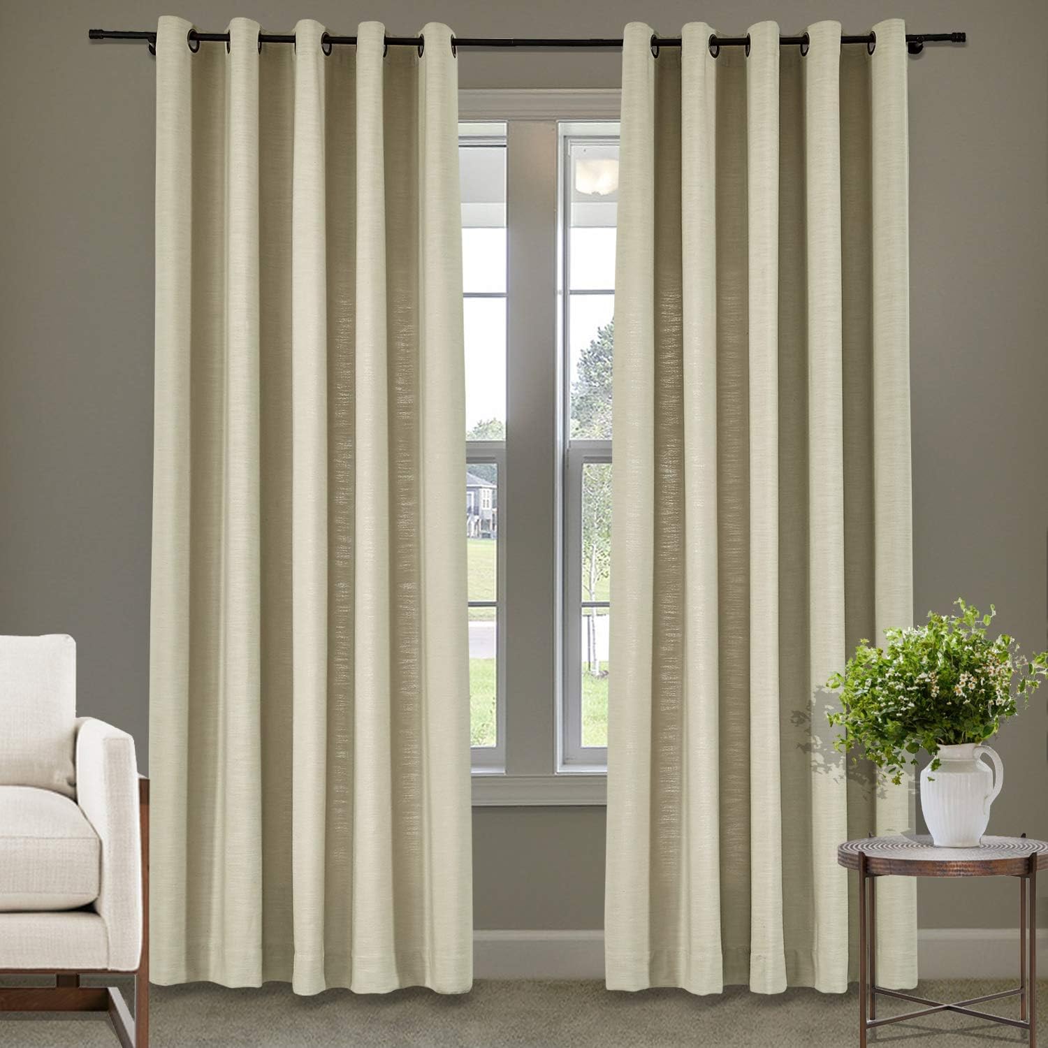 Frelement Flax Linen Curtains Bronze Grommet Indoor Drapes Window Treatments for Living Room, Bedroom, Kid Room, 52" W x 63" L, 1 Panel
