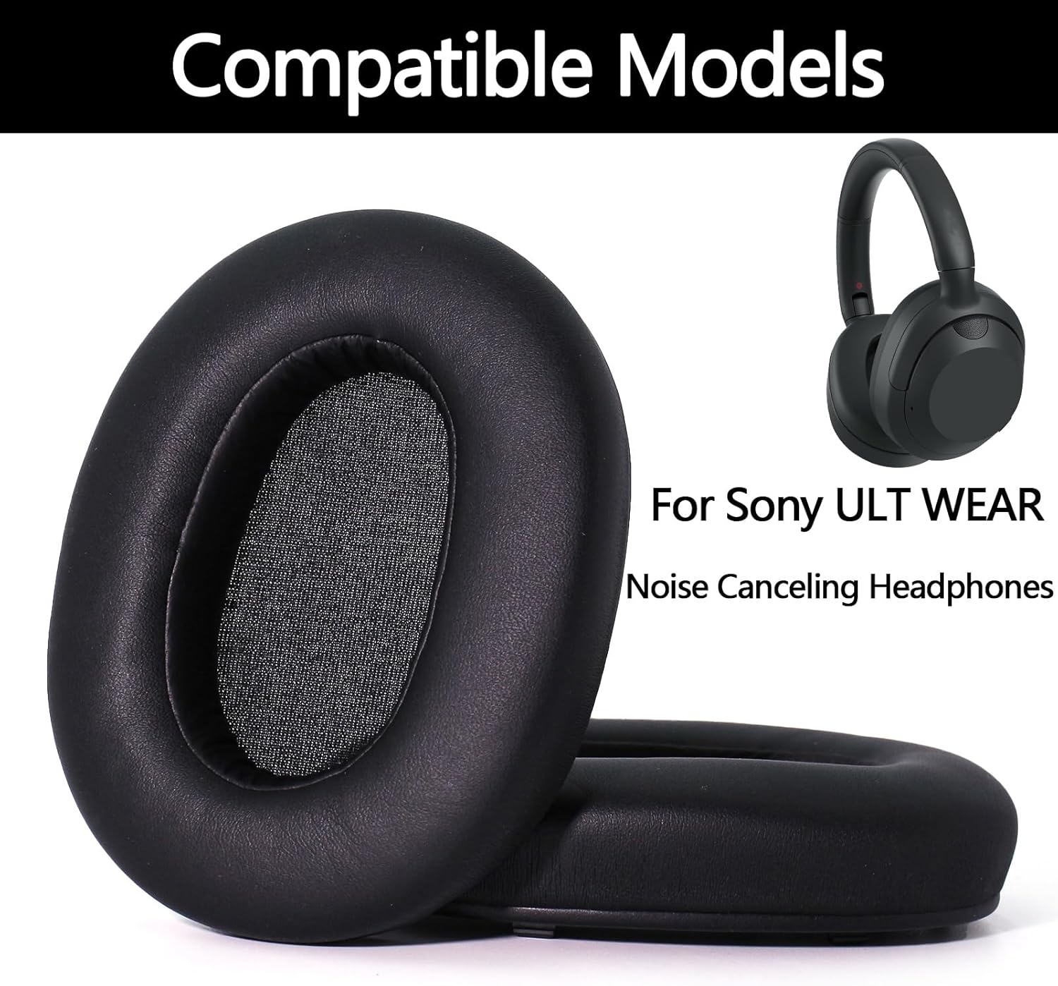 ULT Wear Replacement Earpads Compatible with Sony ULT WEAR WH-ULT900N, Protein Leather Memory Foam Ear Cushion Covers, Noise Canceling Over-Ear Headphones Ear Muffs Repair Parts (Black) - Image 2