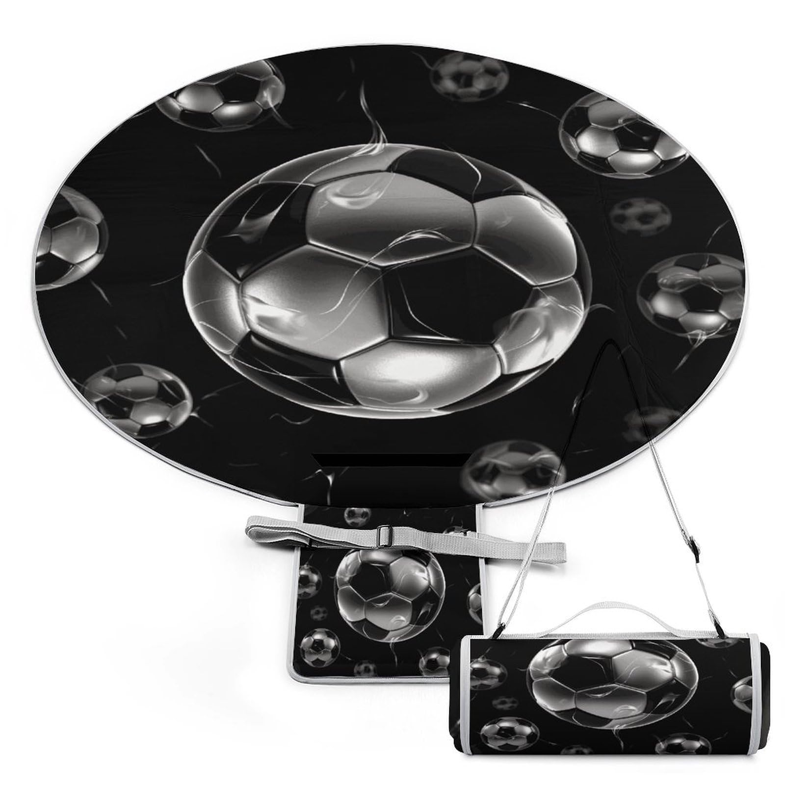 Manta de picnic de fútbol redonda y plegable en color negro impermeable para camping