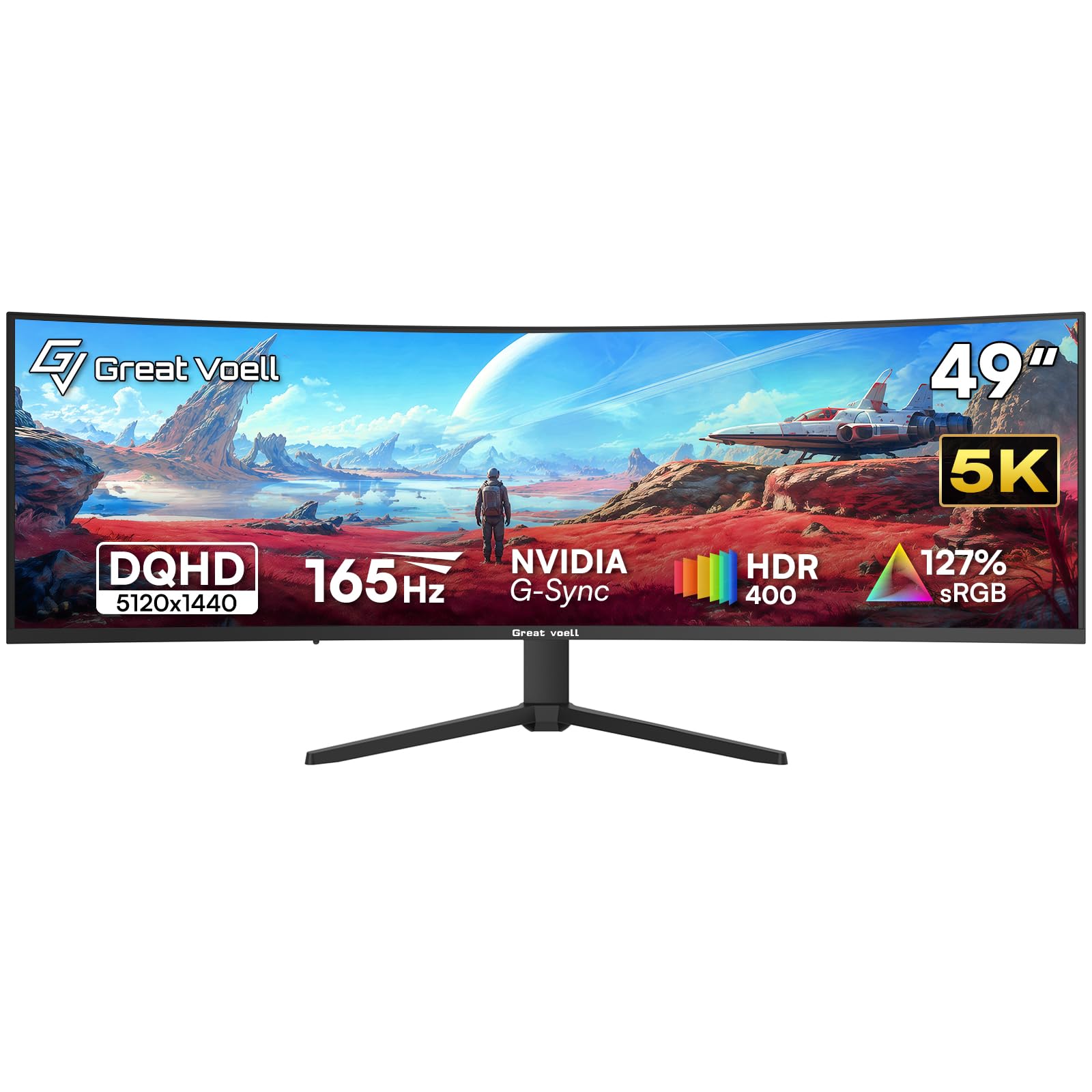 Great voell 49 Zoll Gaming Monitor Curved, DQHD 5120 x 1440, 165Hz
