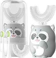Vista 7 de Cepillo de dientes eléctrico en forma de U para niños, cepillo de dientes automático sónico de dibujos animados con 4 cabezales de cepillo, boca