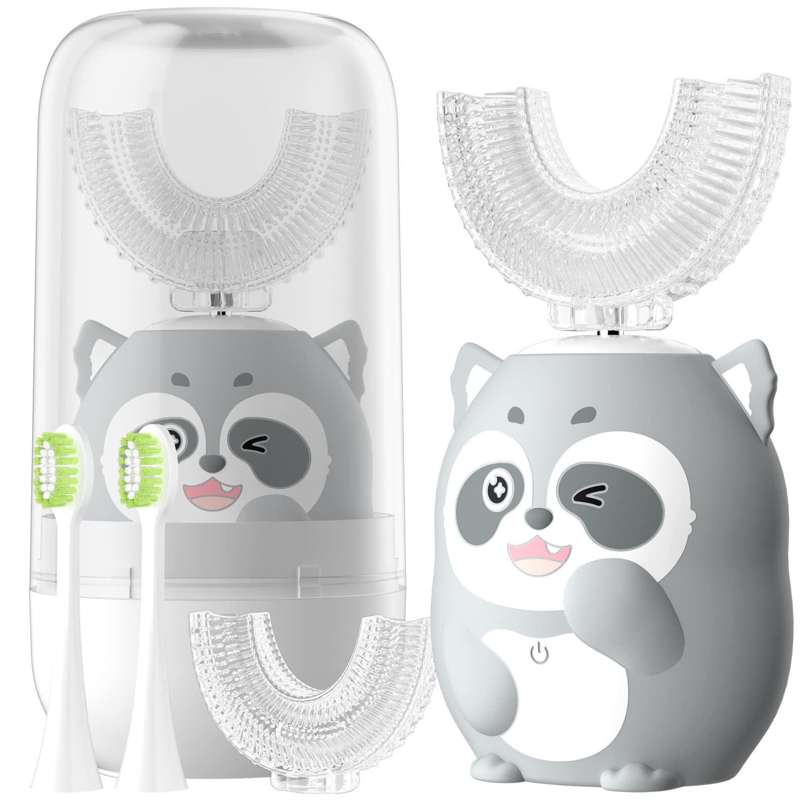 ELOTAME Kids Electric U Shaped Toothbrush Children Cartoon Sonic Automatic Toothbrush with 4 Brush Heads Full Mouth 6 Cleaning Modes - (Age 8-15, Gray