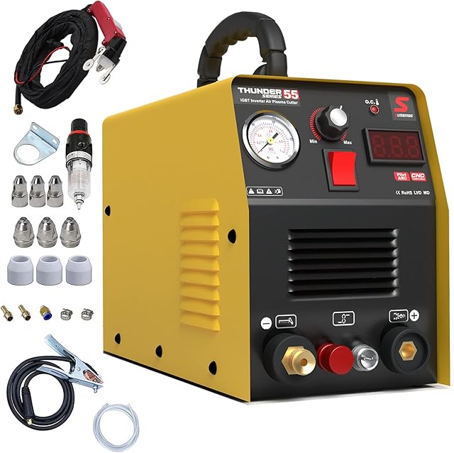 SUSEMSE Plasma Cutter, Non Touch Pilot Arc Cut 50 Amp Air Plasma Cutting Machine, Portable IGBT DC Inverter Plasma Cutting Equipment with LCD Digital Display, Accessories and Consumables
