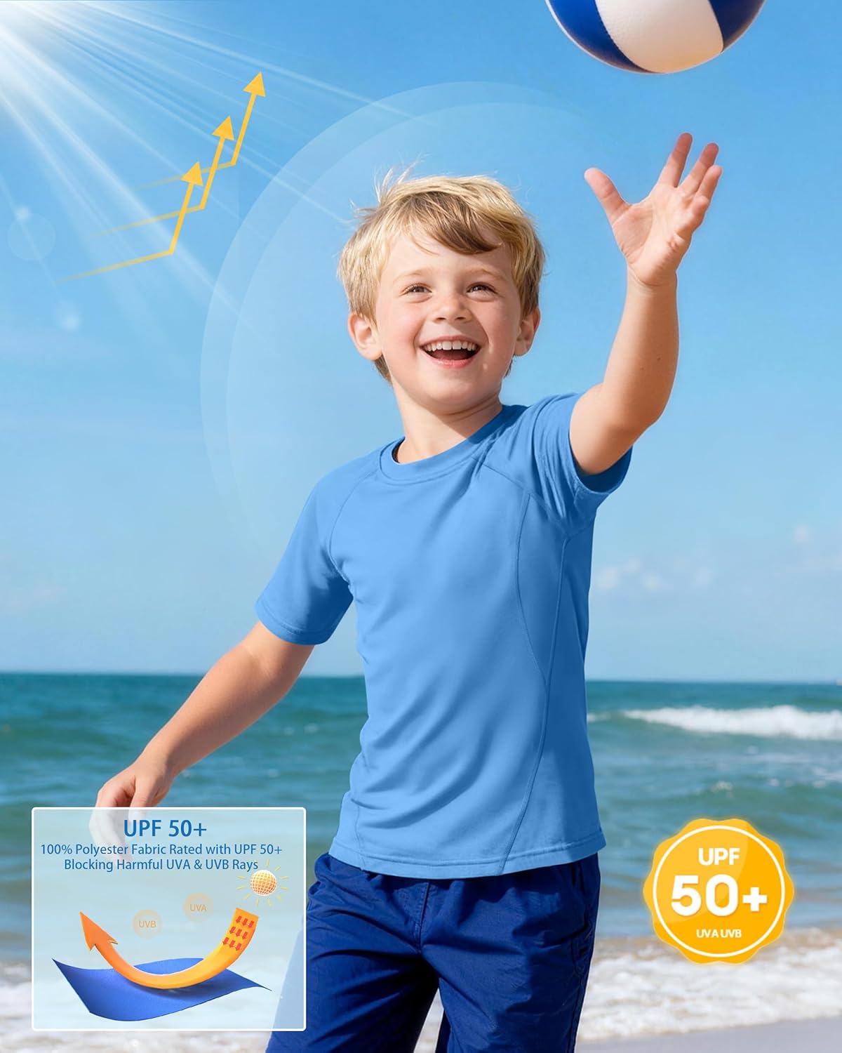 Boys Rash Guard Swim Shirt Short Sleeve, UPF 50+ Sun Protection Quick Dry Rashguard Water Beach Shirt for Kids - Image 5