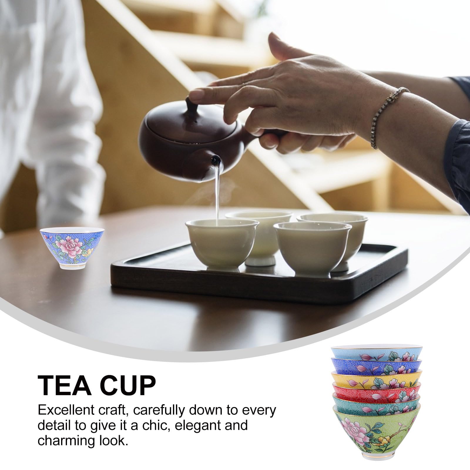 ABOOFAN Juego de 6 Tazas de Té de Cerámica China Pequeñas Diseño Retro Boca Redondeada Multiuso para Fiesta de Té
